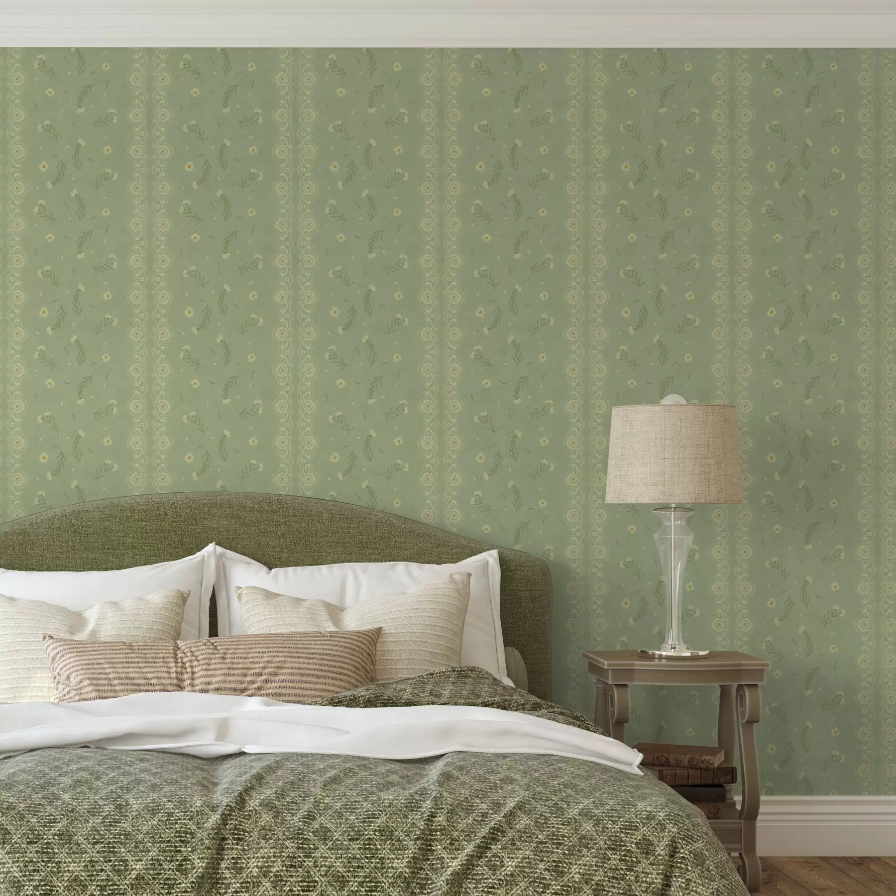 fotószőnyeg Zöld háttér százszorszépekkel és csipke széllel a00291