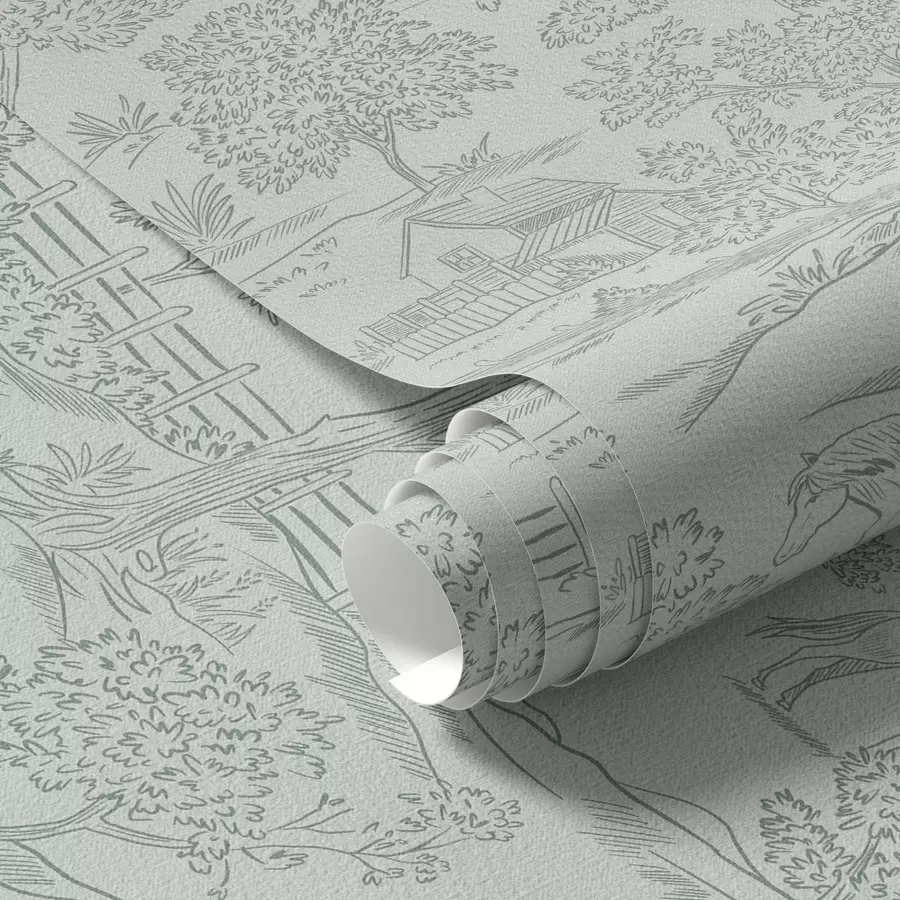 fotószőnyeg Zöld monokróm táj lovakkal és házakkal a00407