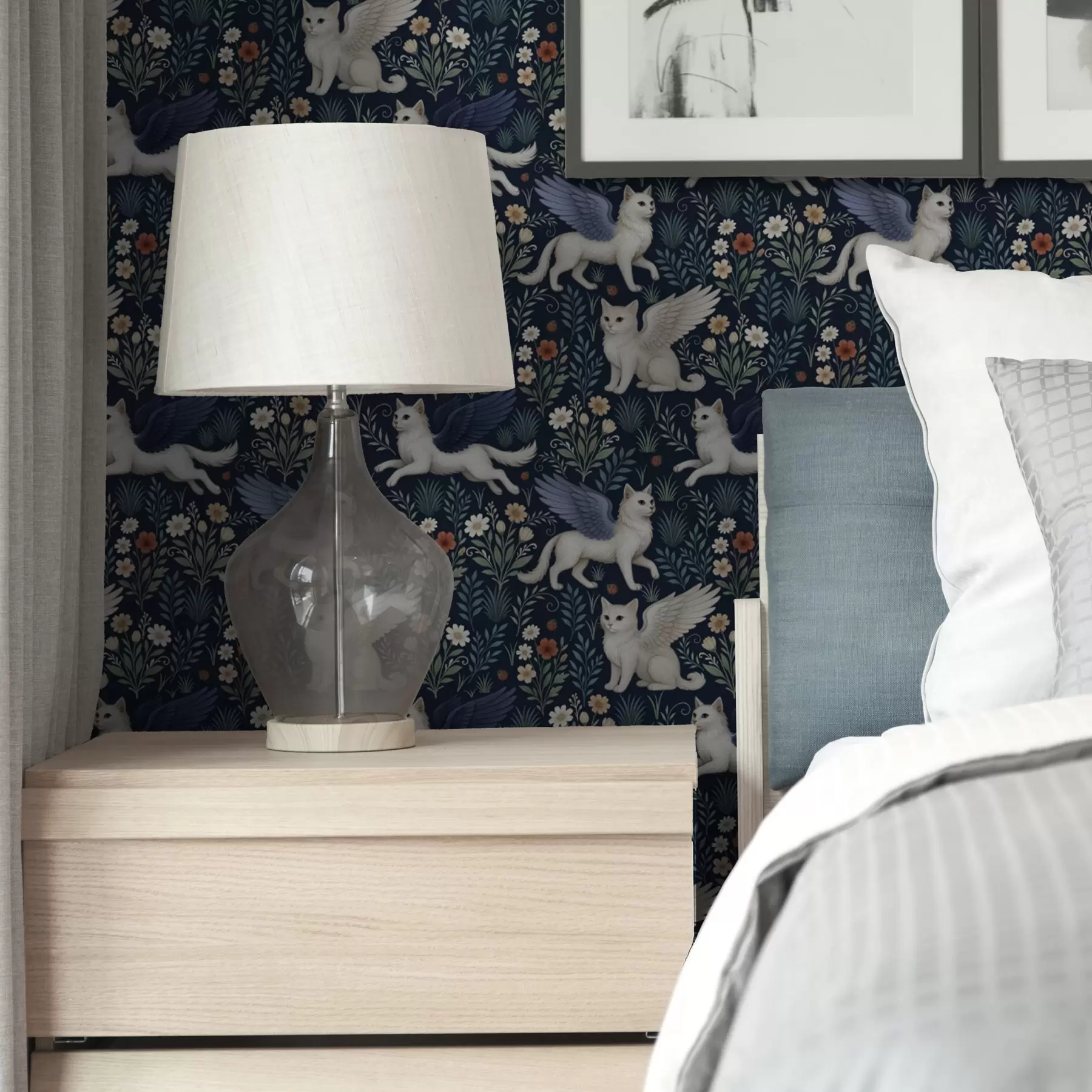 fotószőnyeg Fantasy macskák szárnyakkal virágok között a00408