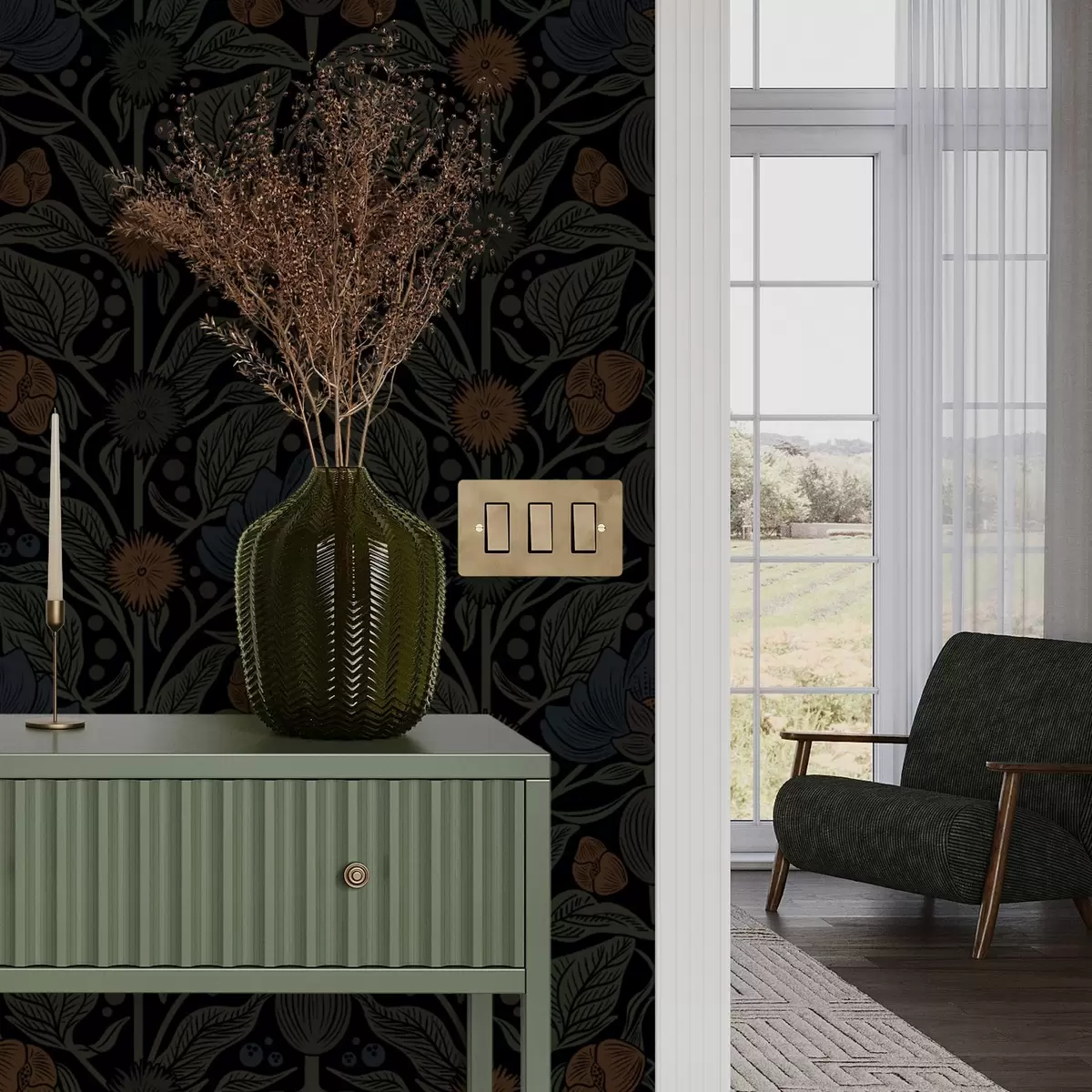 Háttérkép Sötét virágos dísz narancssárga ékezetekkel a00411