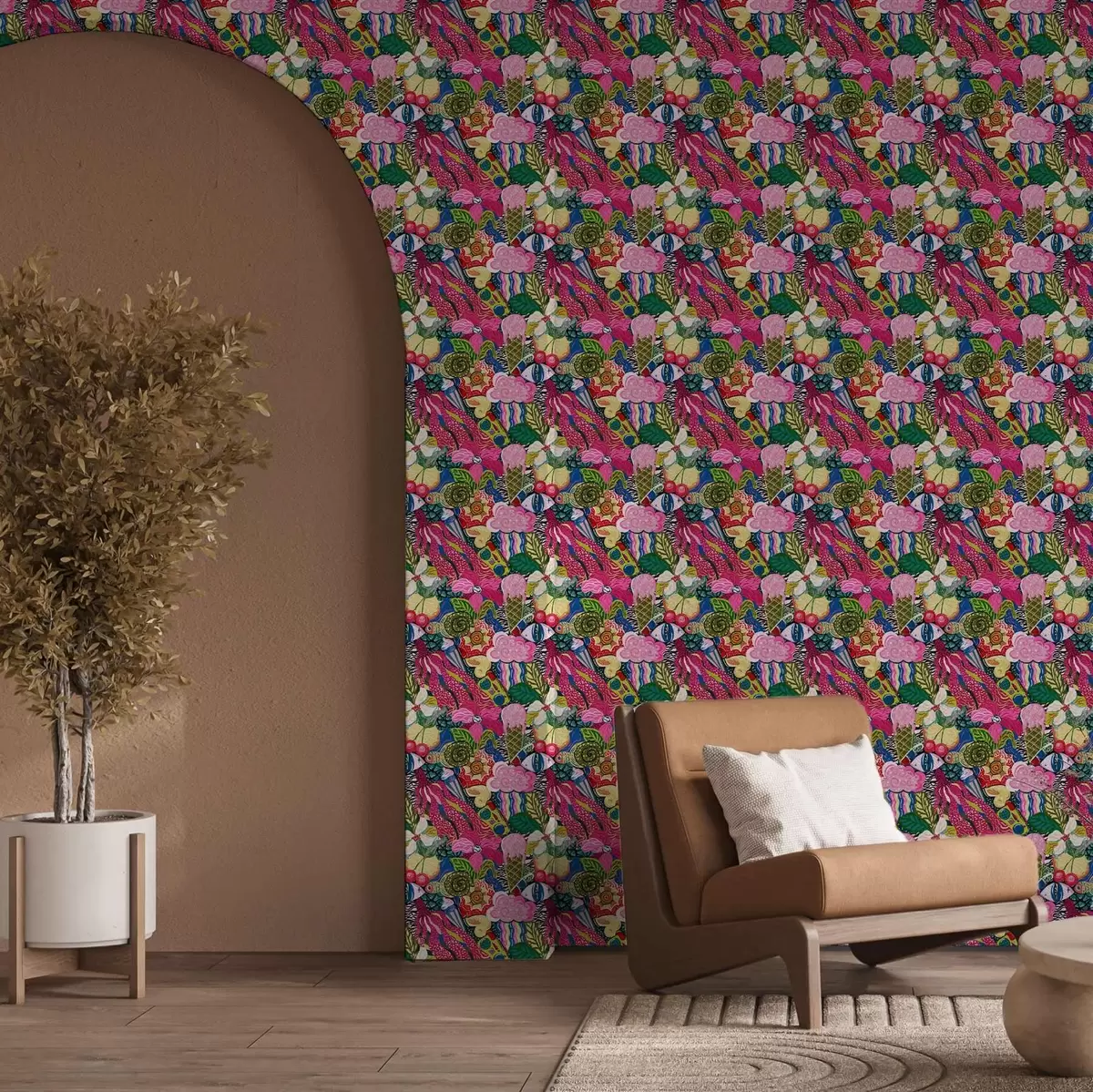 Háttérkép Absztrakt pop-art virágokkal, bogyókkal és mintákkal a00471