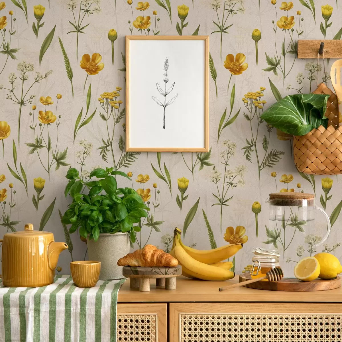 Háttérkép Sárga virágok és zöld növényzet bézs háttéren a00472v2 Háttérkép Sárga virágok és zöld növényzet bézs háttéren a00472v2