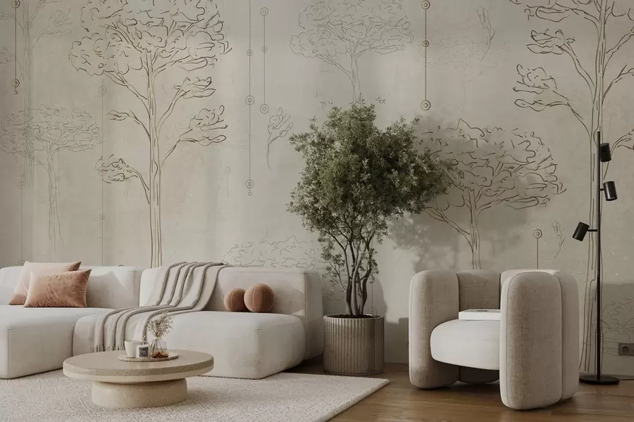 fotószőnyeg Lineáris sziluettek a fák minimalista stílusban w04403