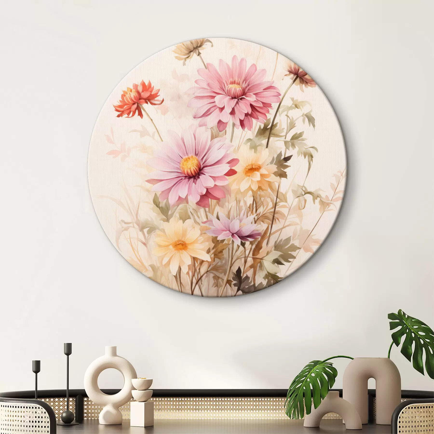 fotótapéta Egy csokor színes virágok, lágy akvarell stílusban, világos háttéren, botanikai illusztráció r45560