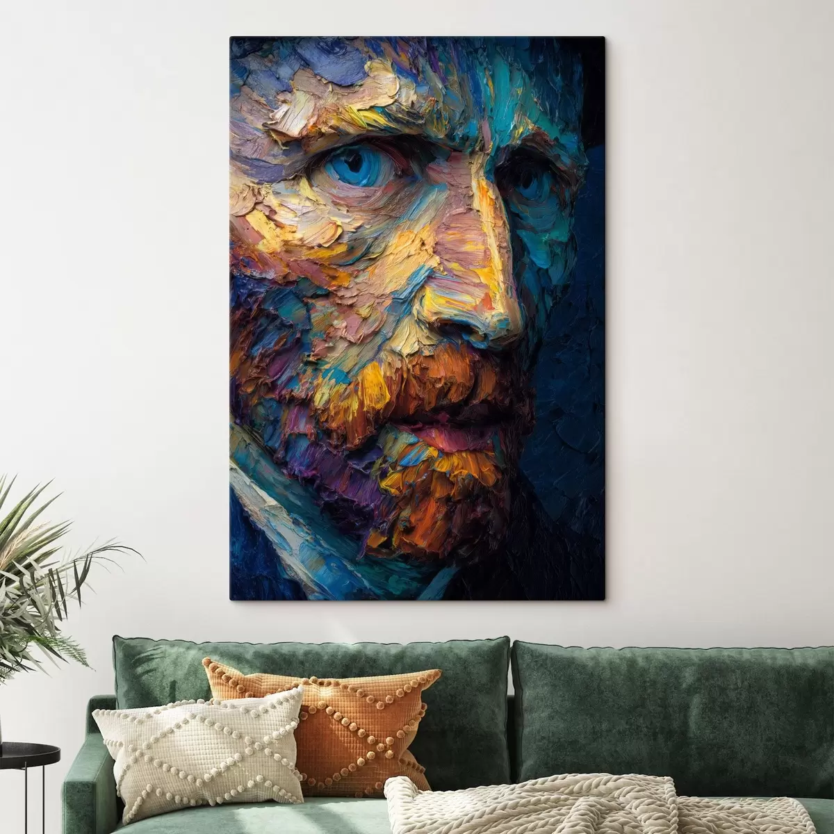 fotótapéta Dekoratív Van Gogh portré: dombormű kék és narancssárga tónusokban s45546