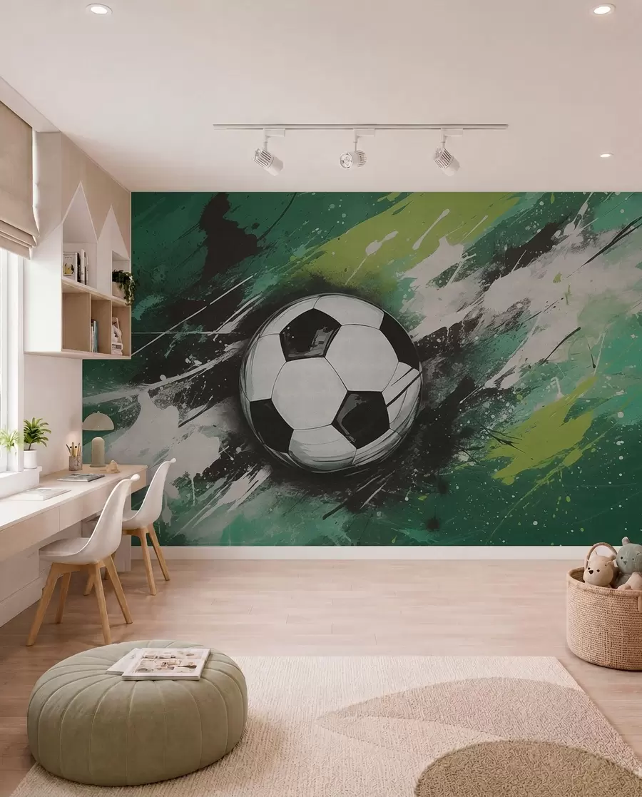 fotószőnyeg Futball zöld ecsetvonásokkal w04467