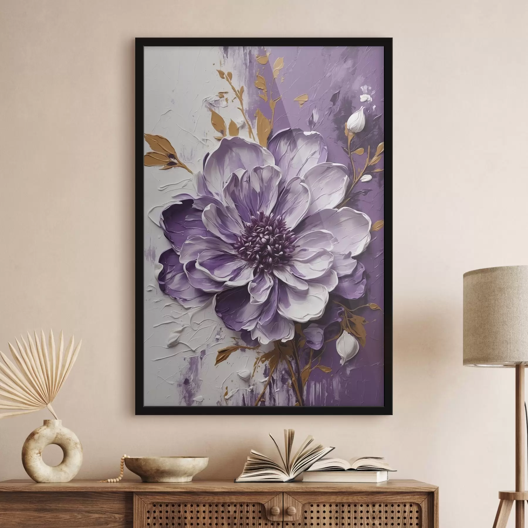 fotószőnyeg Lila virág a volumetrikus festészet stílusában f45492