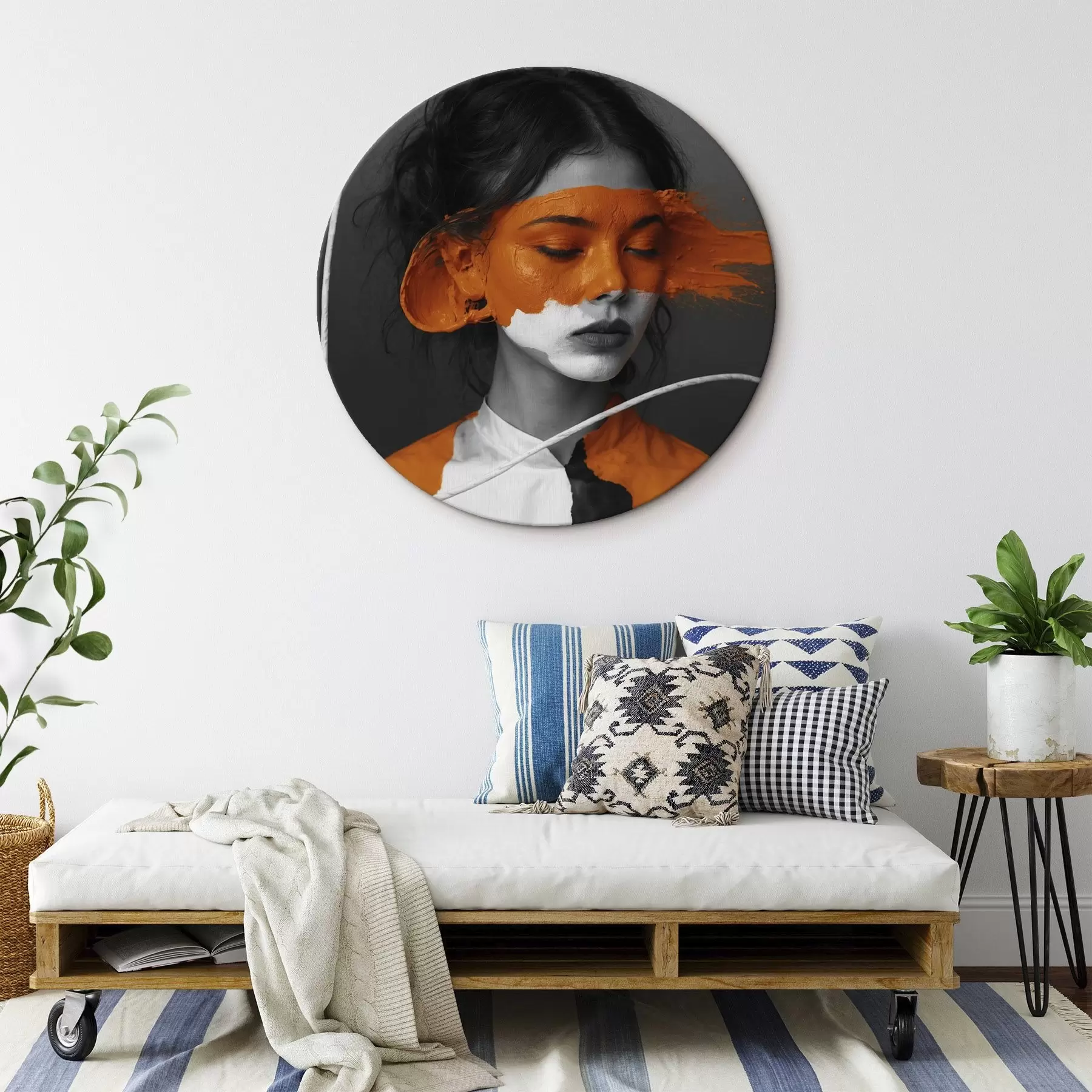 fotótapéta Egy lány portréja egy absztrakt narancssárga képpel r45495