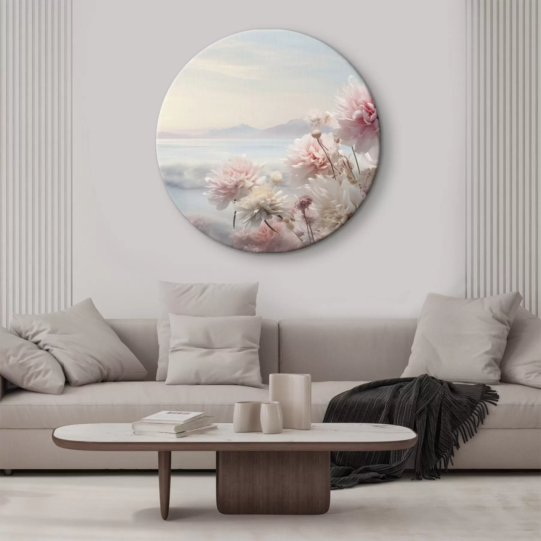 fotótapéta Finom rózsaszín virágok a tengerparton hajnalban r45496