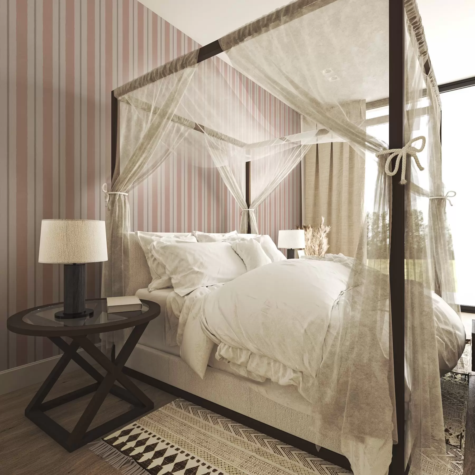 fotószőnyeg Terrakotta-bézs széles csíkok szürkés akcentussal a00513