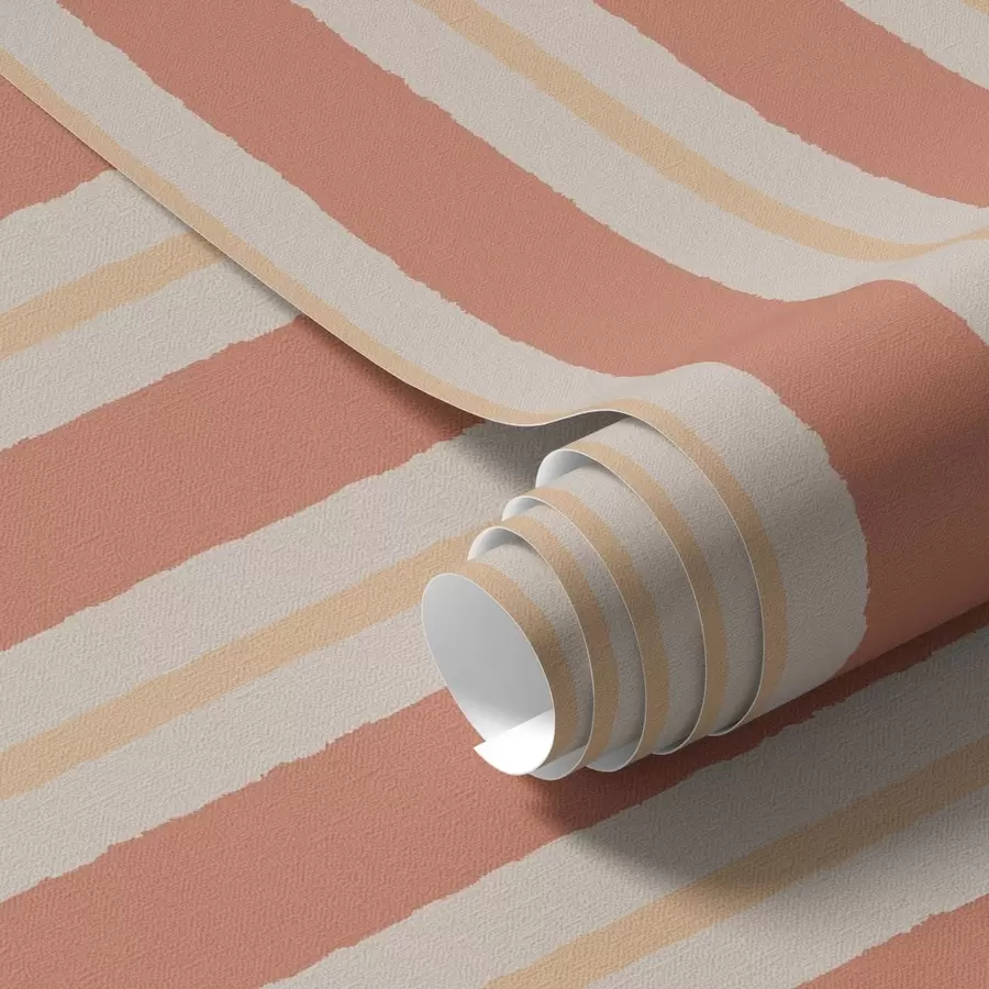 fotószőnyeg Világos terrakotta csíkok bézs színű hangsúlyokkal a00515