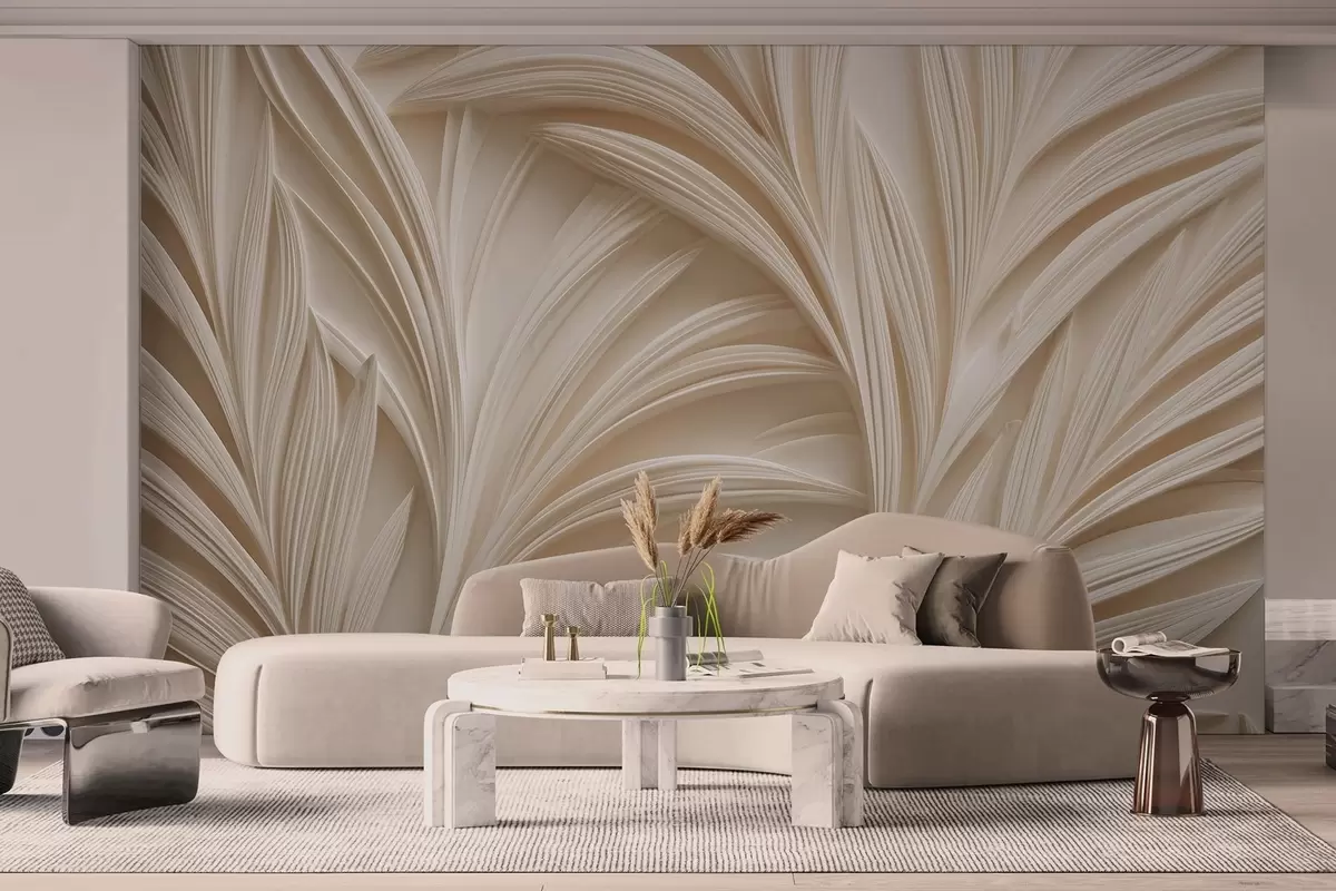 fotószőnyeg Dekoratív bézs levelek 3D stílusban w09351