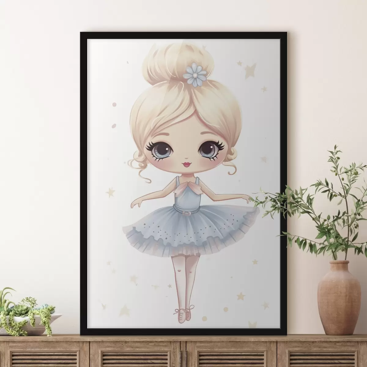 Plakát a sziklán Balerina baba kék ruhában, masnival f45481