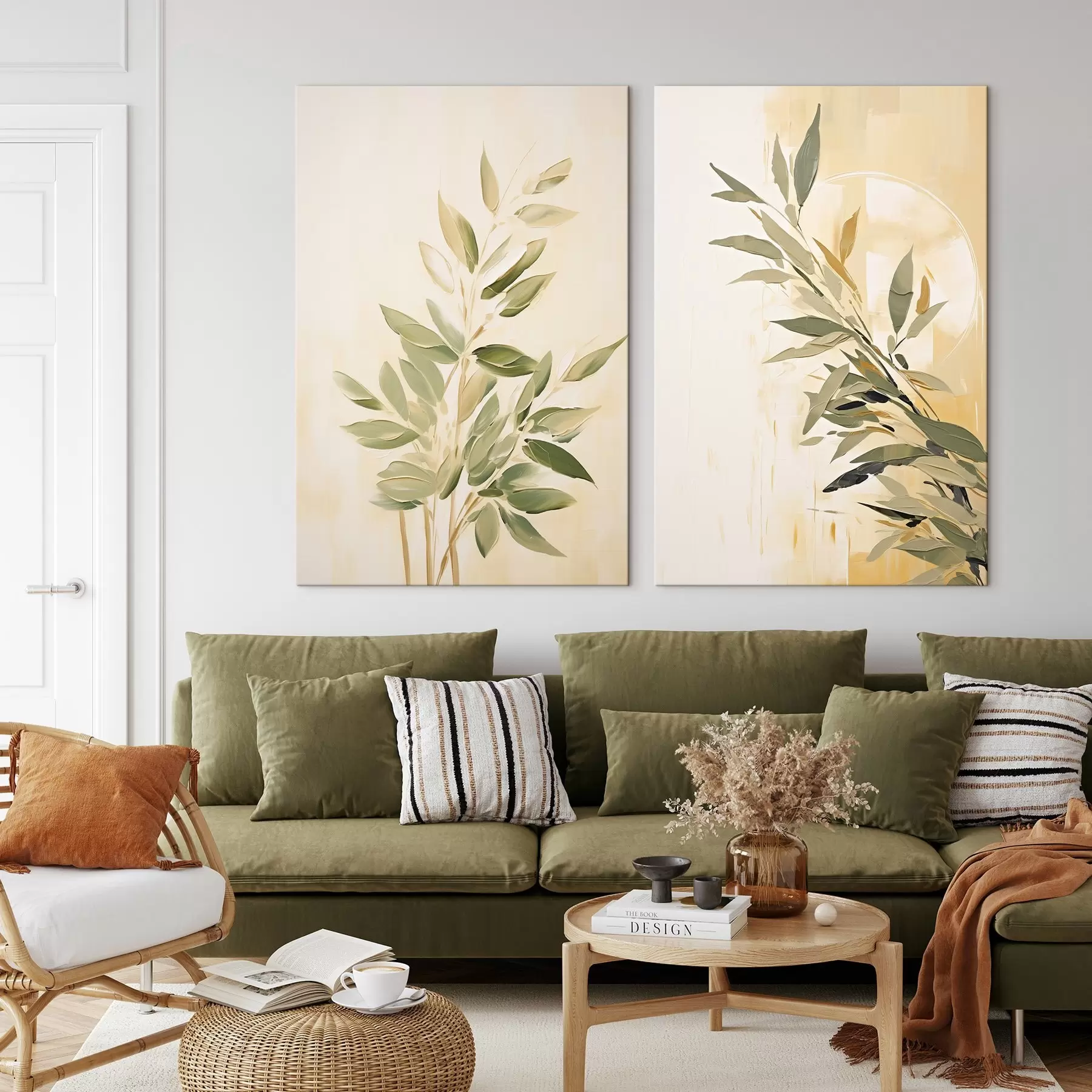 fotótapéta Botanikai ág zöld levelekkel meleg háttéren m00686