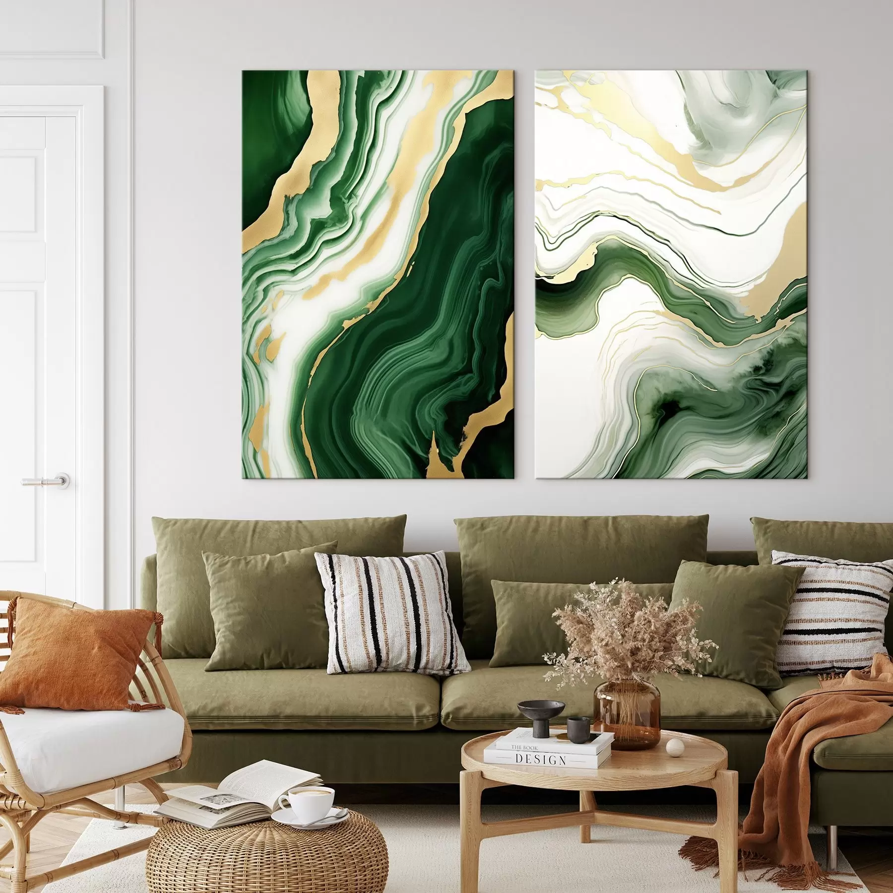 fotótapéta Zöld és fehér márvány textúrák narancssárga erezetekkel m00688