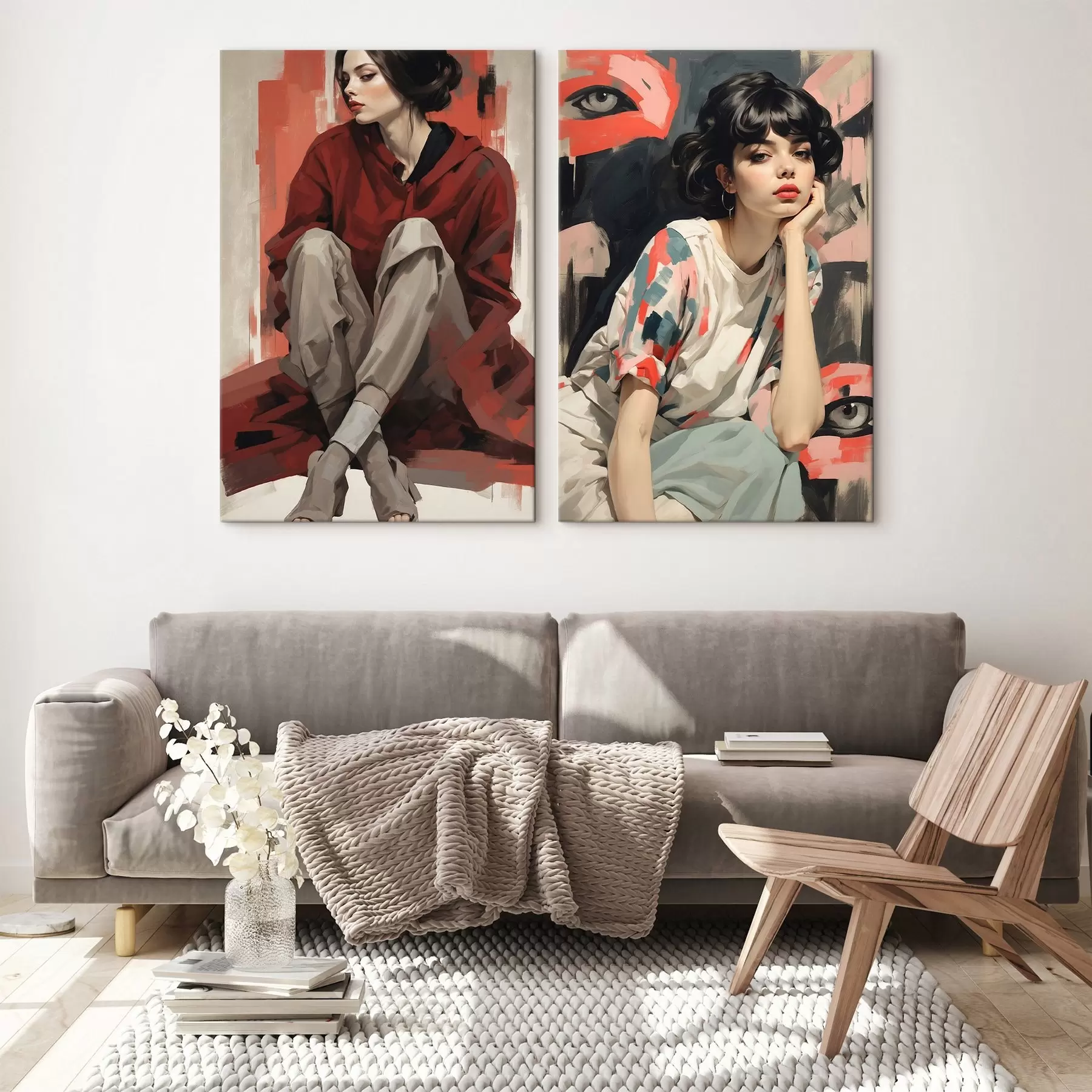 fotótapéta Portrék a lányok piros és bézs absztrakt stílusok m00695