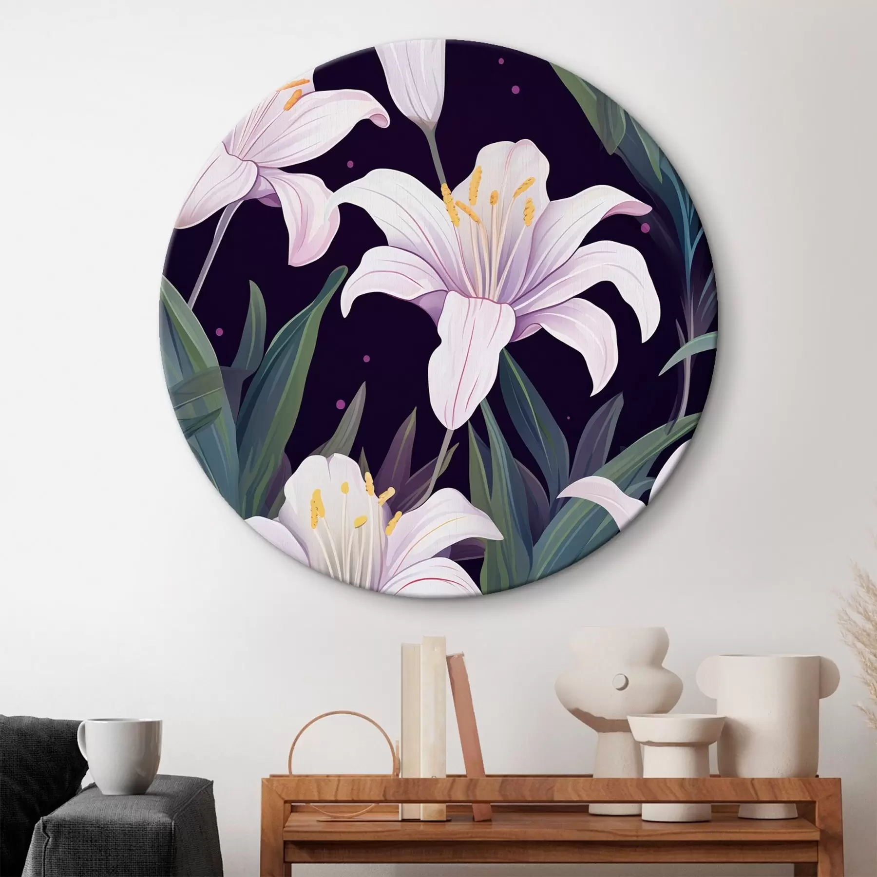 fotótapéta Finom liliomok sötét háttéren zöld levelekkel r45697