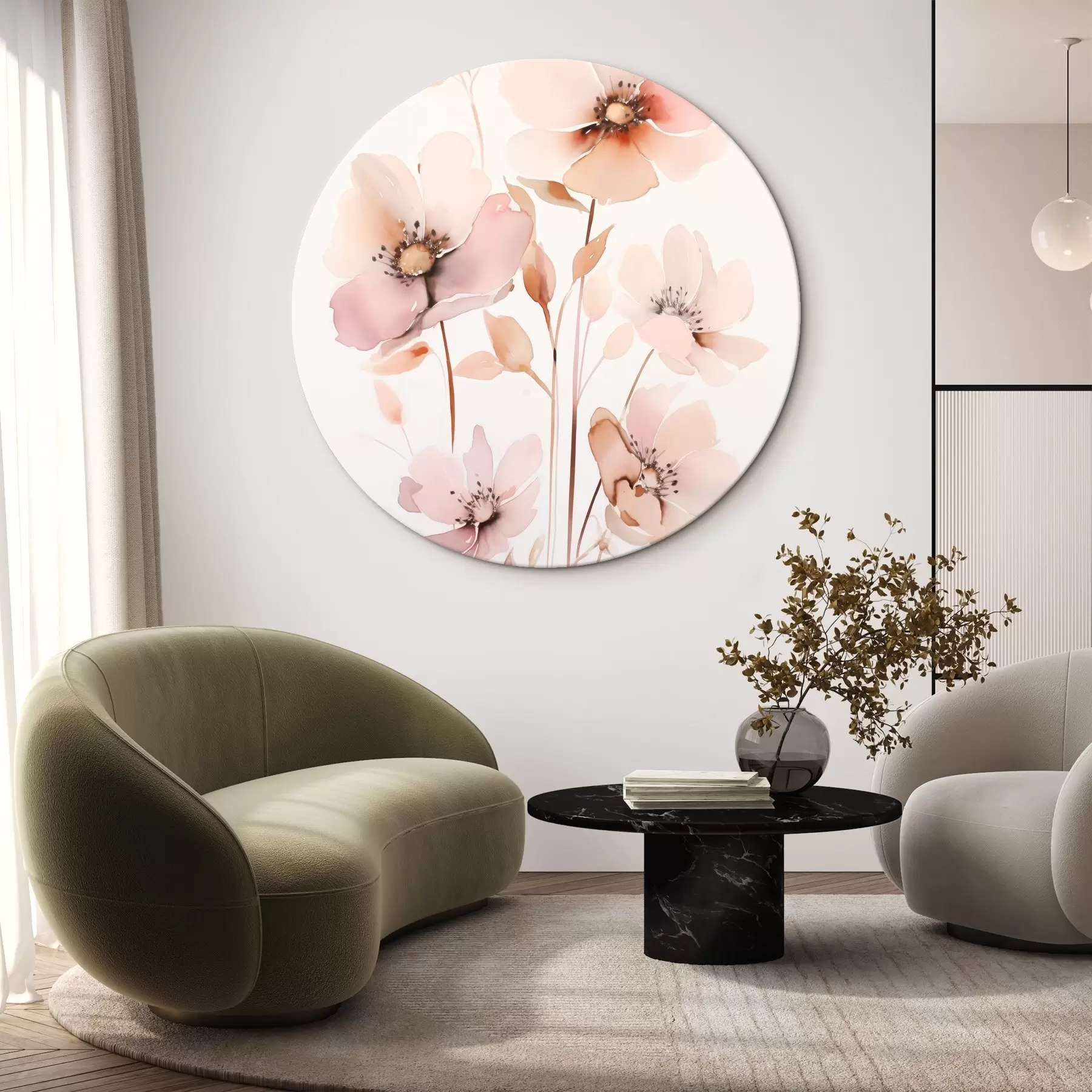 fotótapéta Vízfesték rózsaszín virágok vékony száron r45701