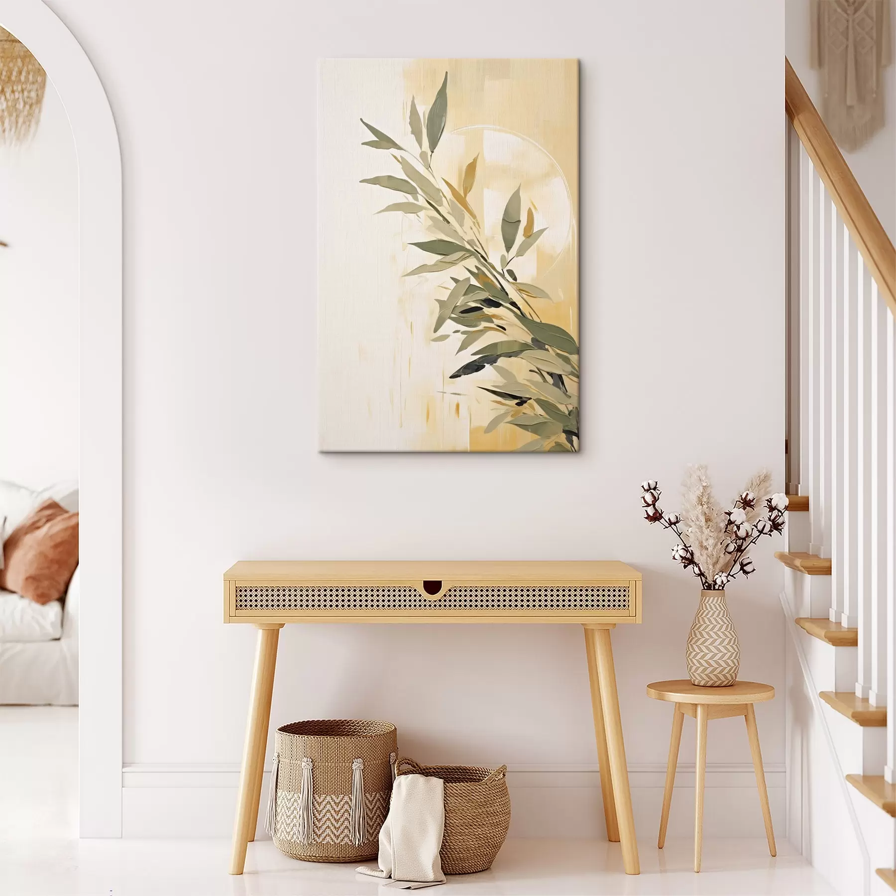 fotótapéta Botanikai ág zöld levelekkel meleg háttéren s45690