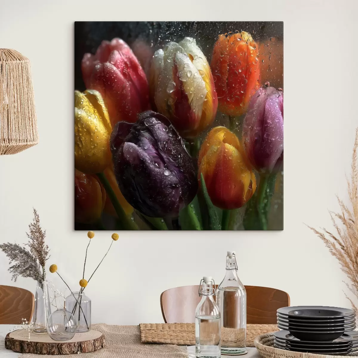 fotótapéta Tulipánok az esőben: élénk színek s45642