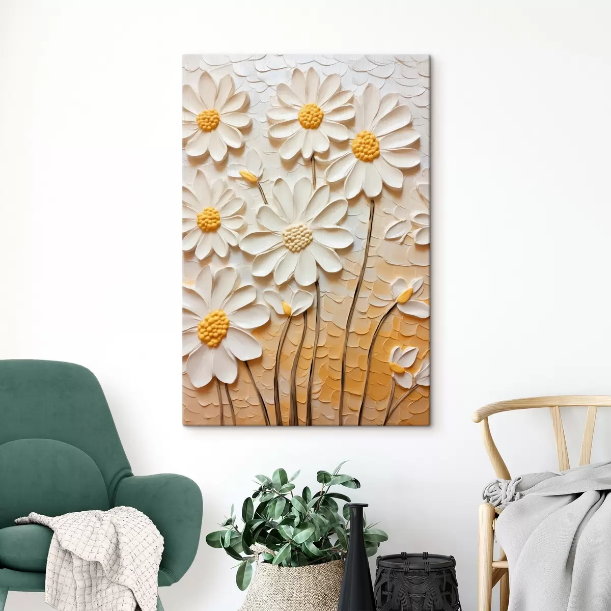 fotótapéta Százszorszépek impasto stílusban: fehér szirmok s45647