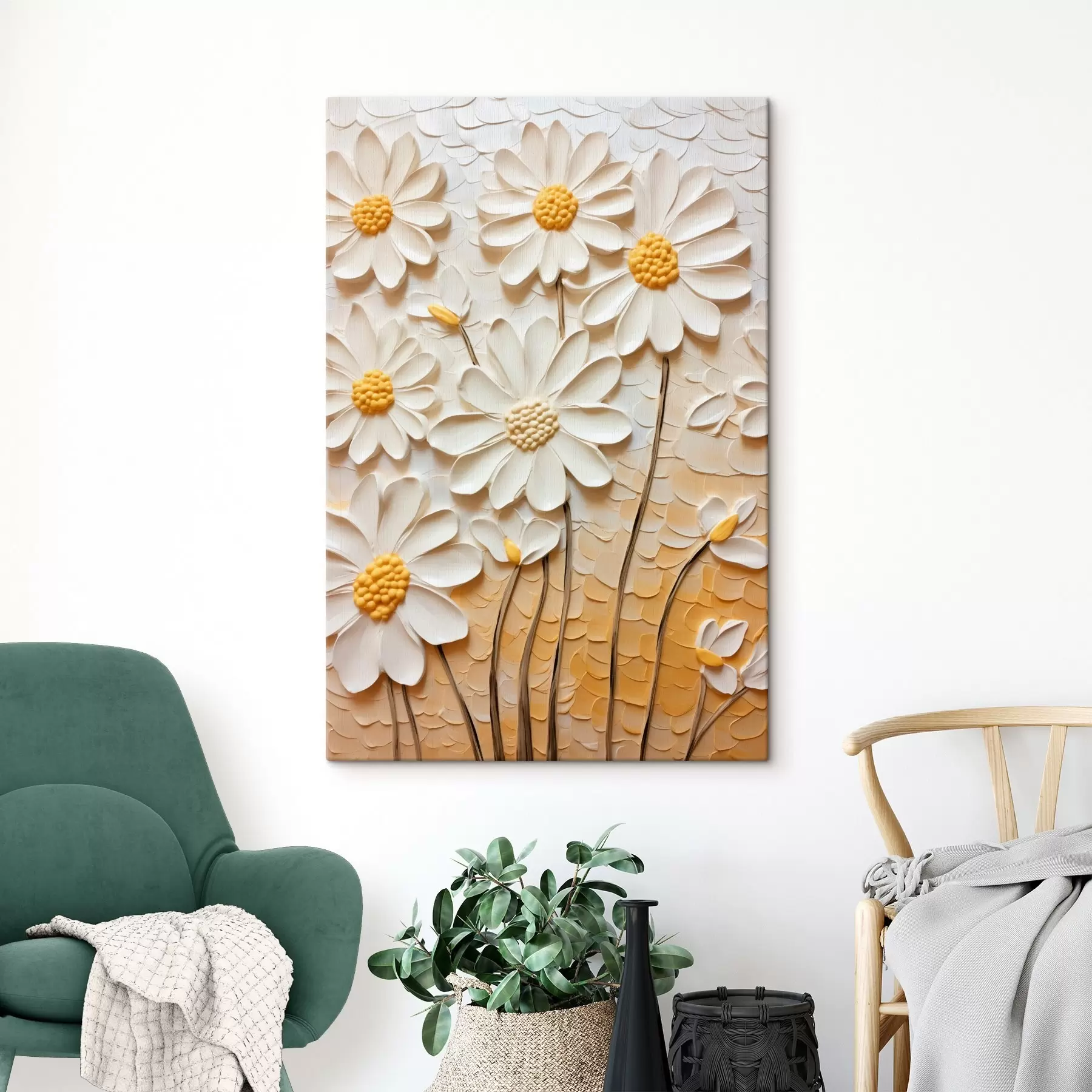 fotótapéta Százszorszépek impasto stílusban: fehér szirmok s45647