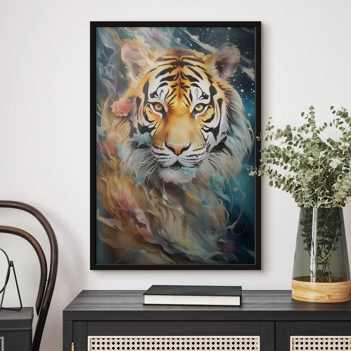 Plakát a sziklán Tigris portré fantasy stílusban f45645