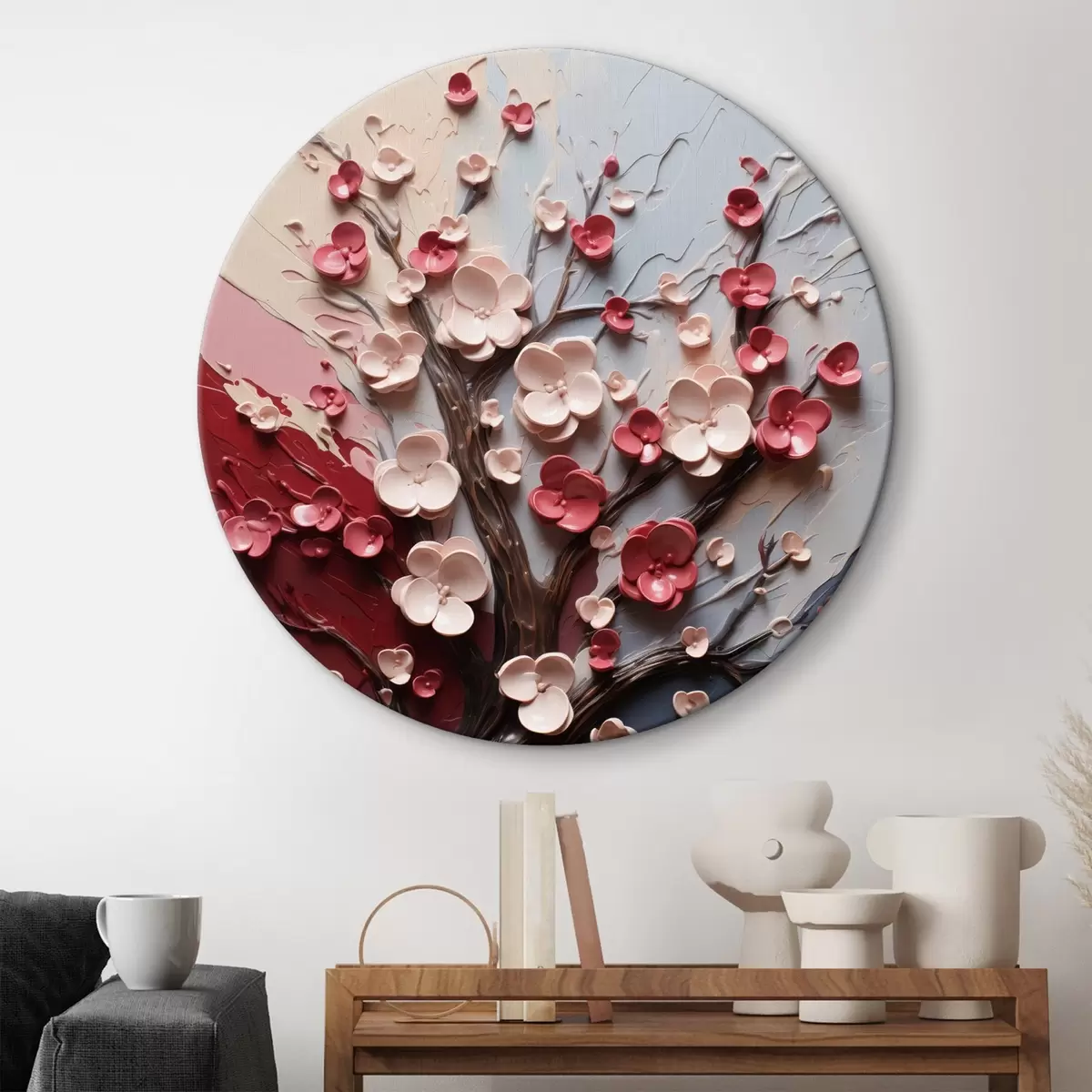 Kerek festmények Volumetrikus sakura texturált festészeti stílusban r45650