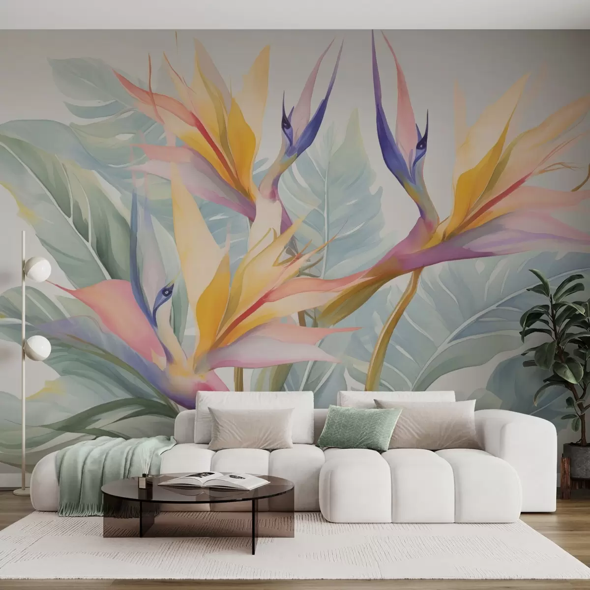 fotószőnyeg Strelitzia virágok és levelek w04527
