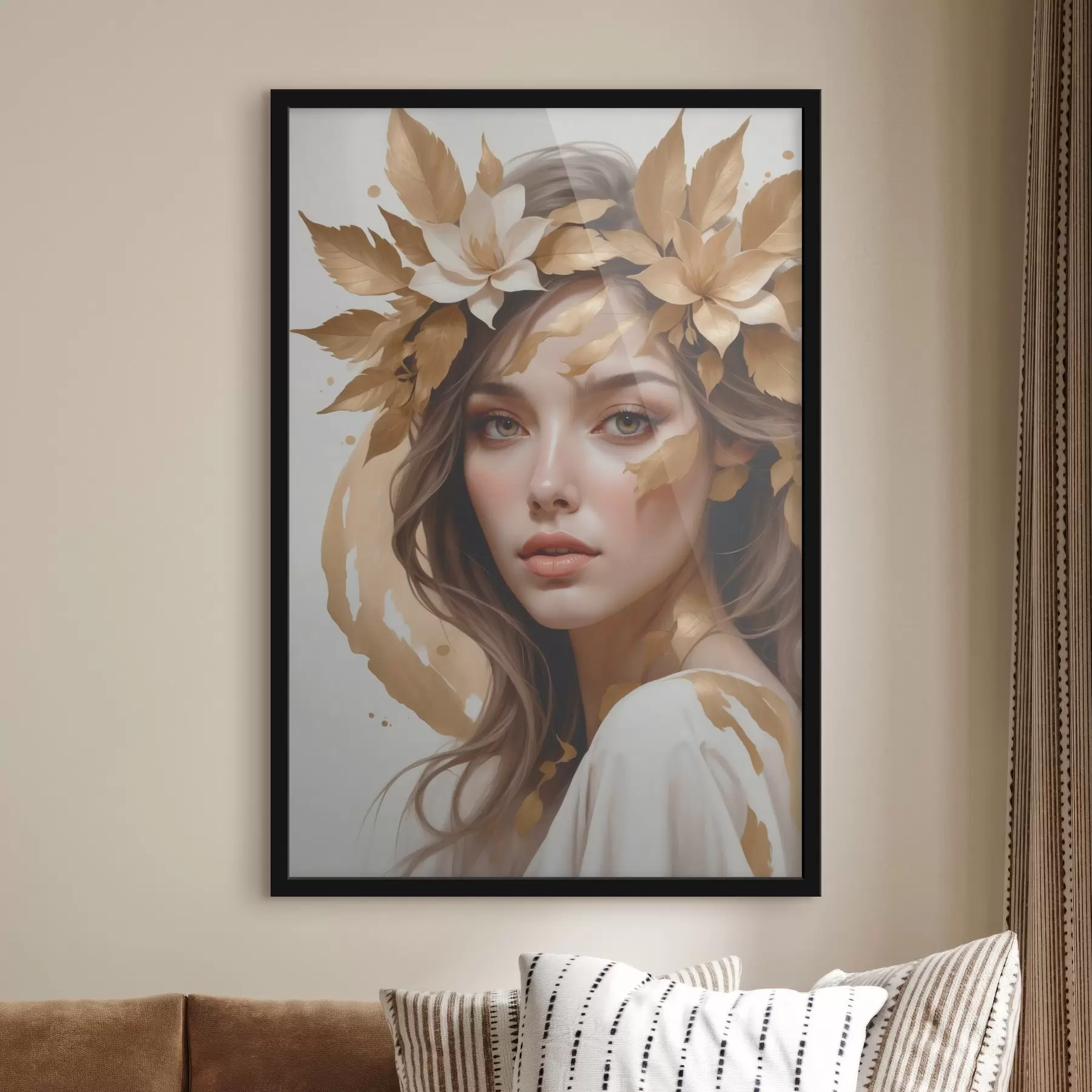 fotószőnyeg Egy nő, akinek levelek vannak a hajában f45748