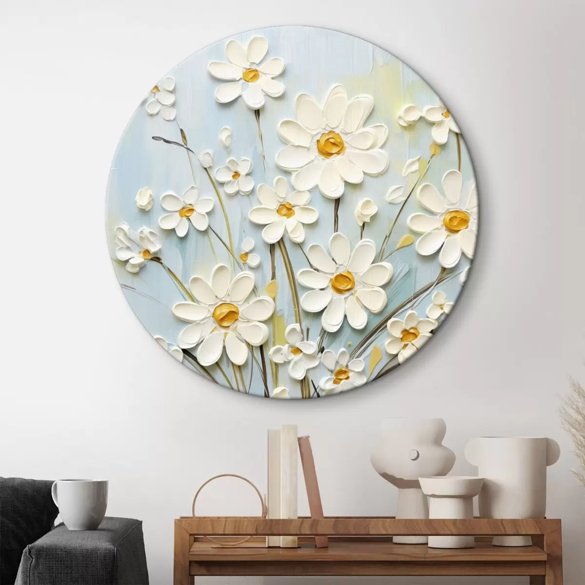 Kerek festmények Texturált százszorszépek: impasto art expresszív ecsetvonásokkal r45266