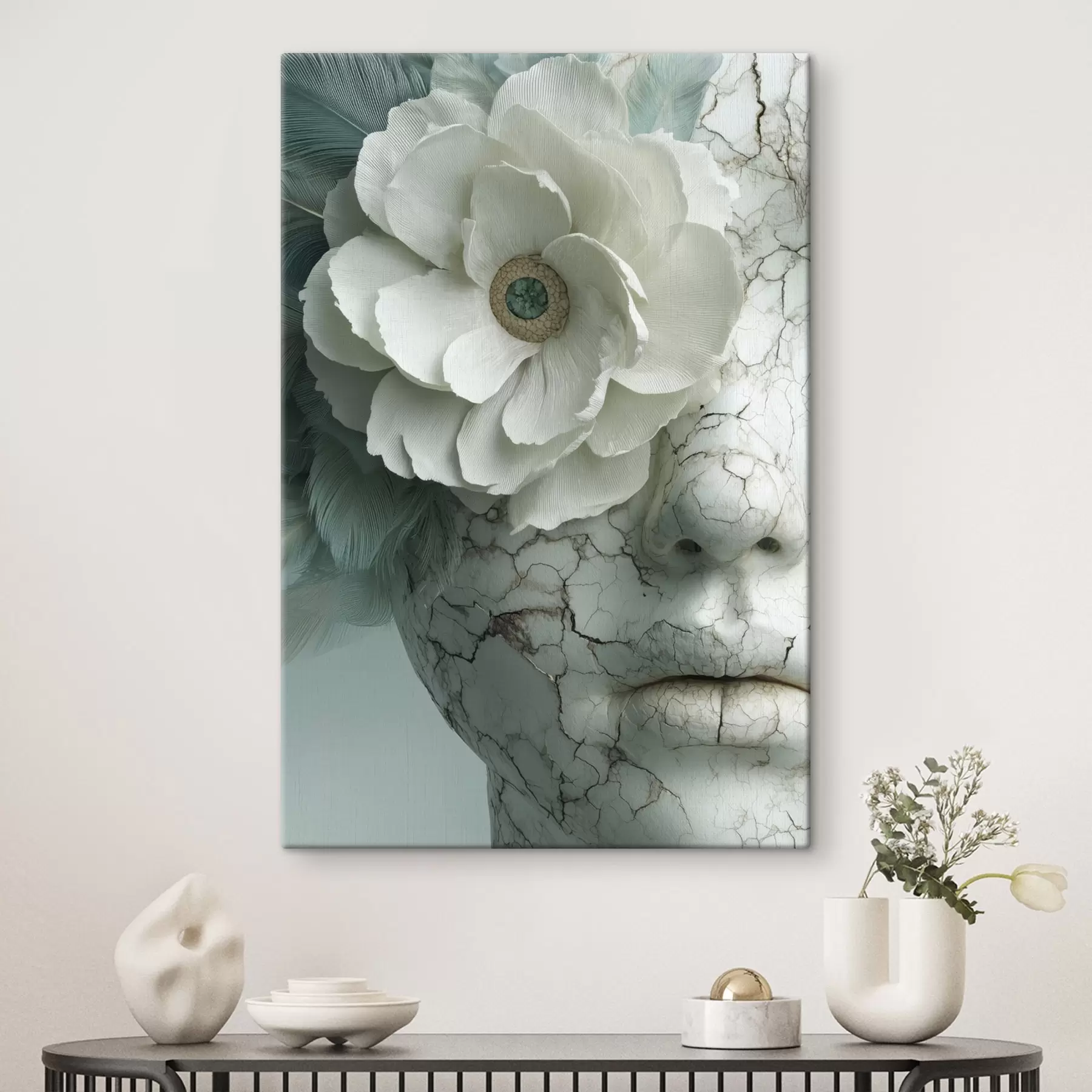 fotótapéta márvány arcú lány virággal s45709