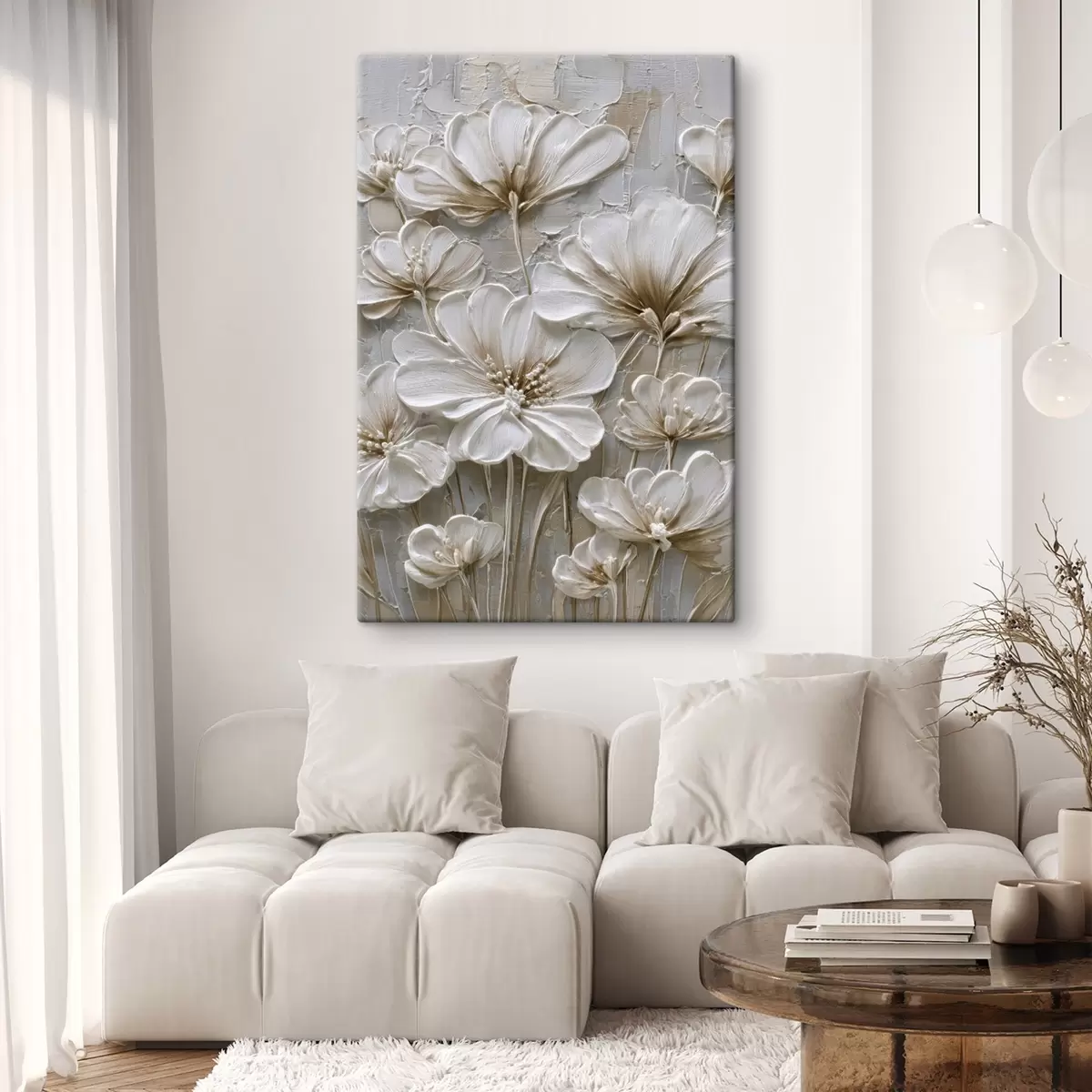 fotótapéta krémes virágok imitált impasto stílusban s45712