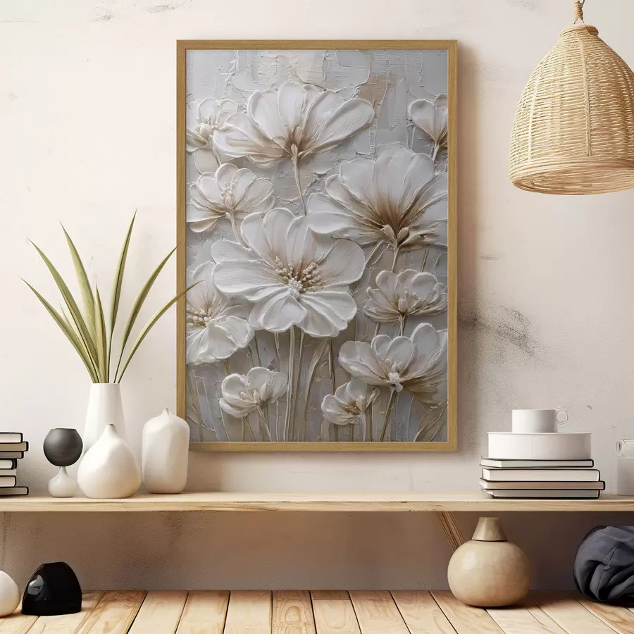 fotószőnyeg krémes virágok imitált impasto stílusban f45712