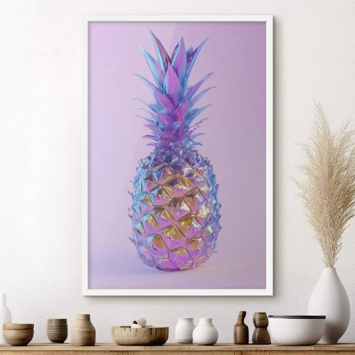 Plakát a sziklán fényes, csillogó ananász pop art stílusban f45727