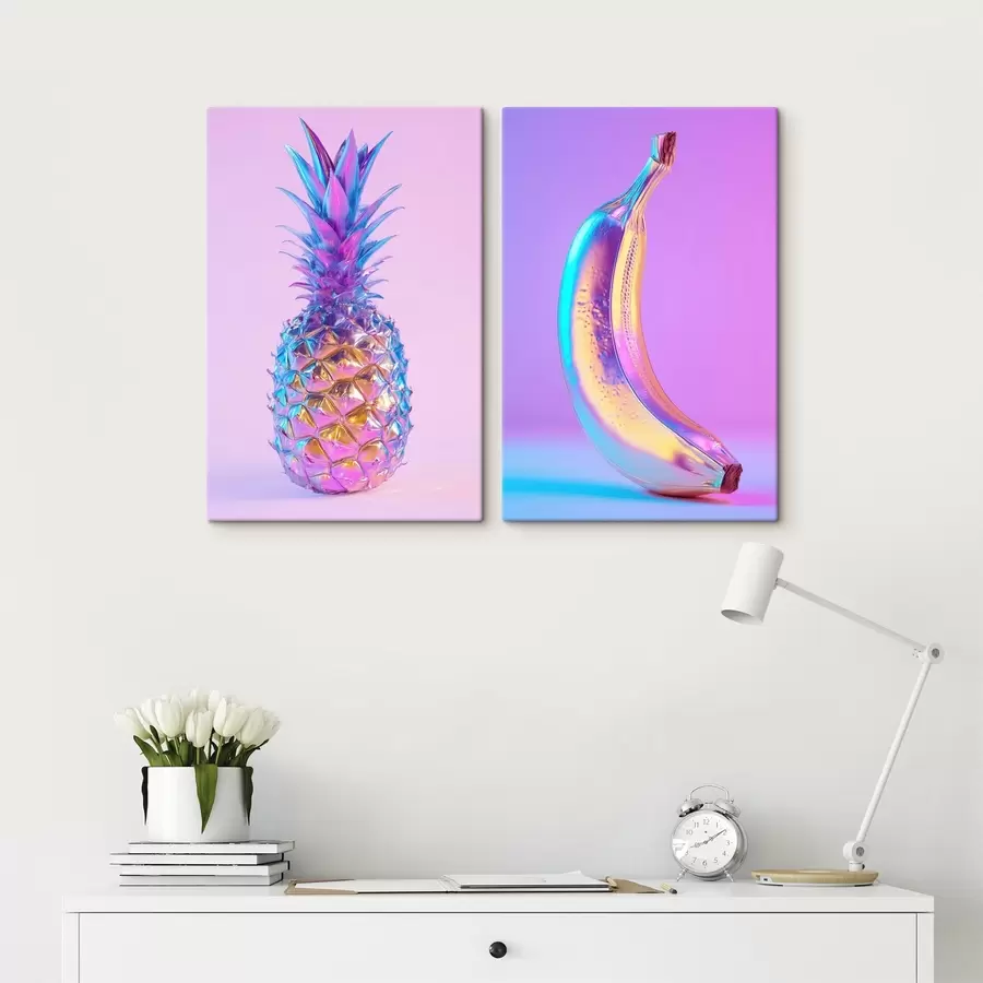fotótapéta fényes, csillogó ananász és banán pop art stílusban m00737