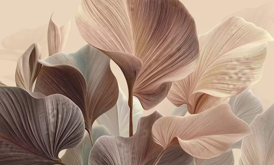 fotószőnyeg Elegáns levelek meleg bézs árnyalatokban w04549v1