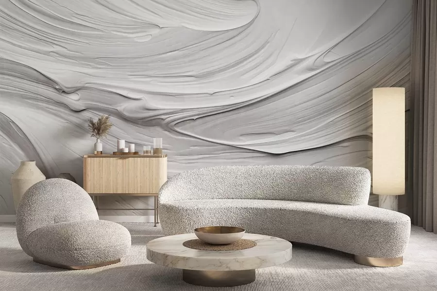 fotószőnyeg Absztrakt textúrájú fehér festékvonások imitációja kavargó mintával, semleges, minimalista modern kompozíció w09394