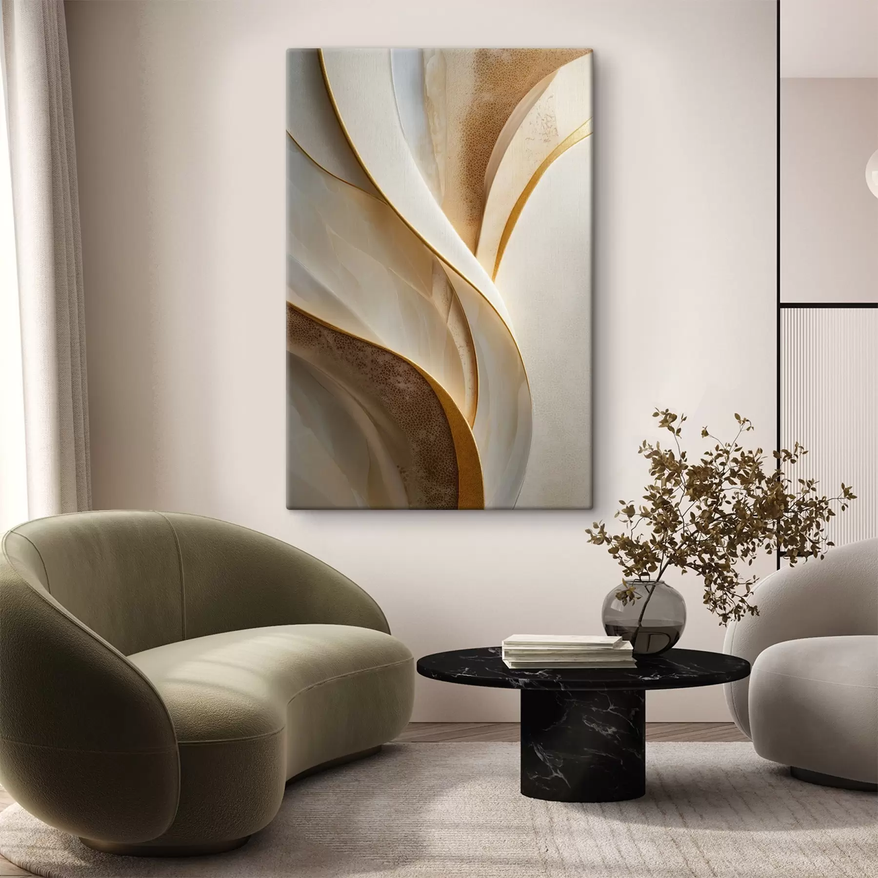 fotótapéta Absztrakt görbék sárga-narancssárga és bézs akcentussal s45807