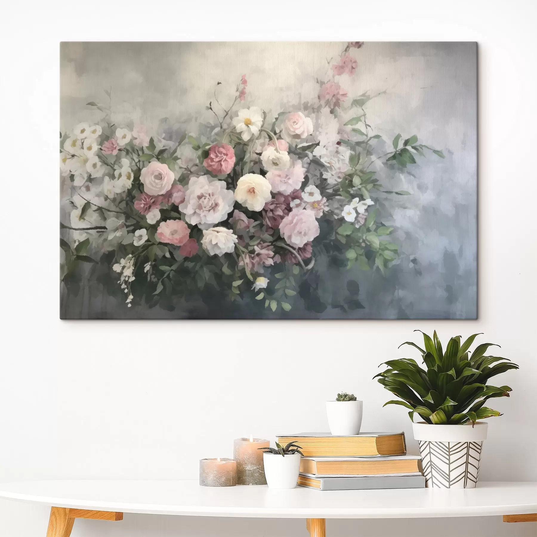 fotótapéta Romantikus csokor rózsaszín és fehér virágokból s45817