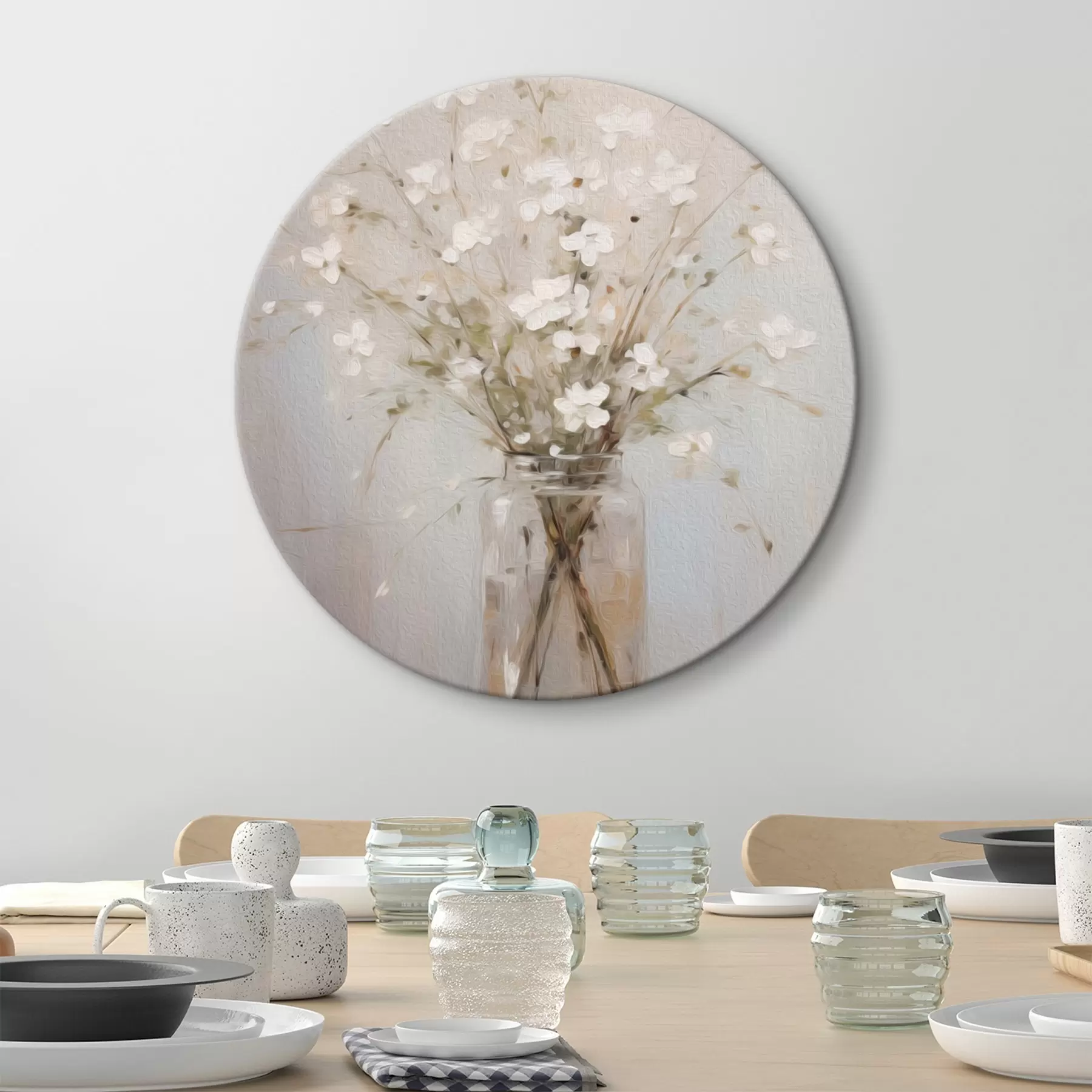 fotótapéta Fehér virágcsokor átlátszó üvegvázában r45814