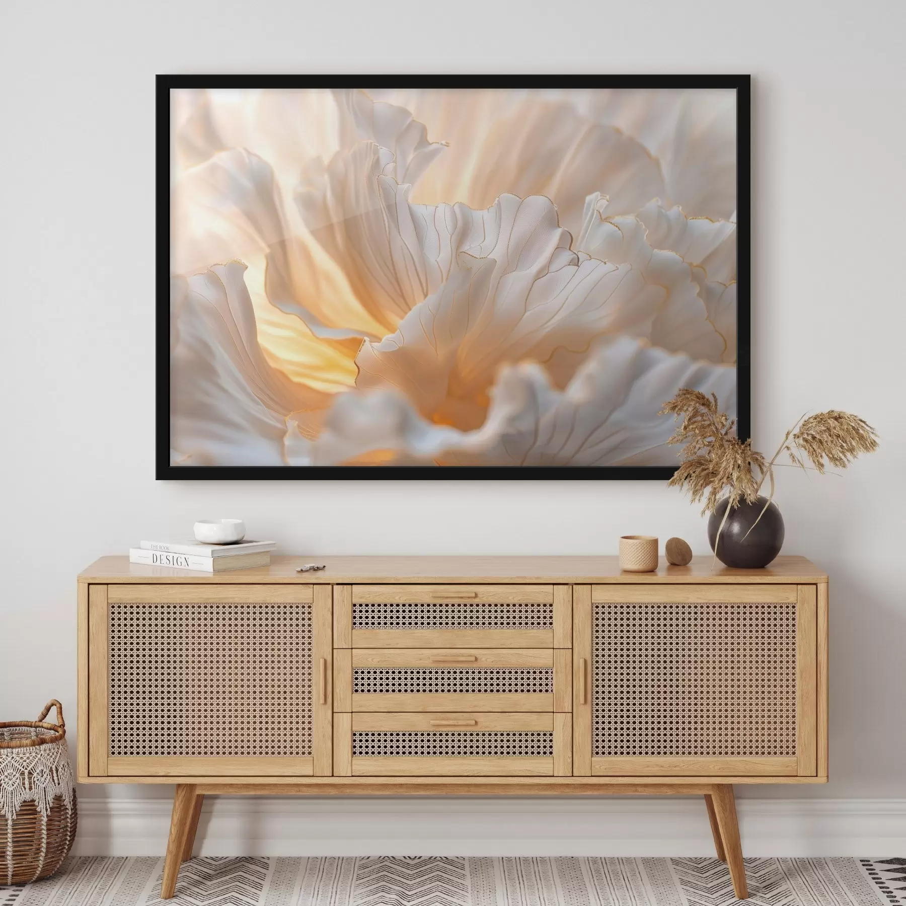 fotószőnyeg Finom szirmok meleg árnyalatokban, sárga-narancssárga szegéllyel f45820