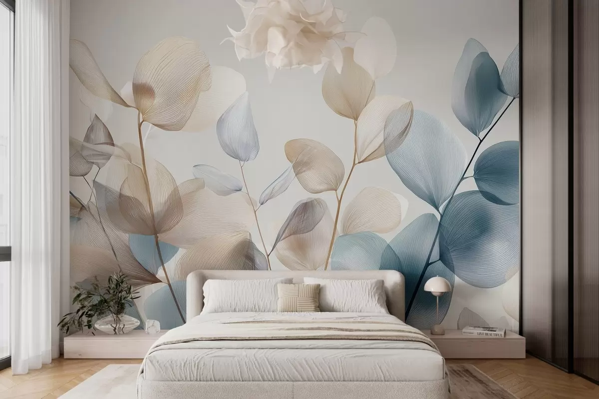 fotószőnyeg elegáns eukaliptuszlevelek erekkel w04503