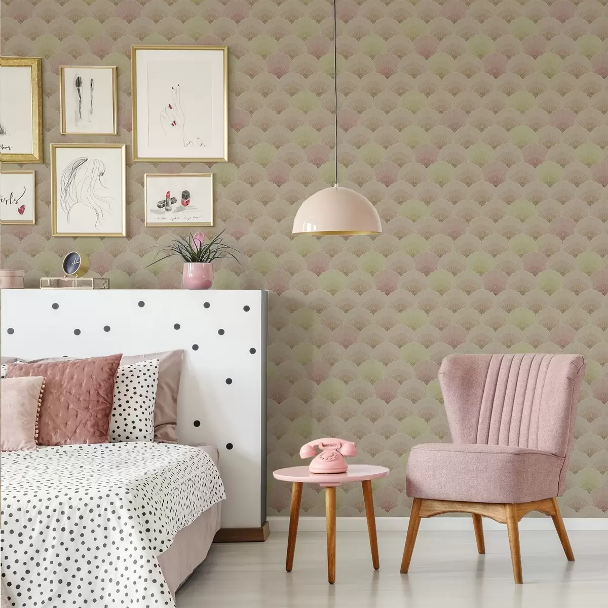 Háttérkép Art Deco kagylók pasztell színekben — ritmikus mintázat a00493