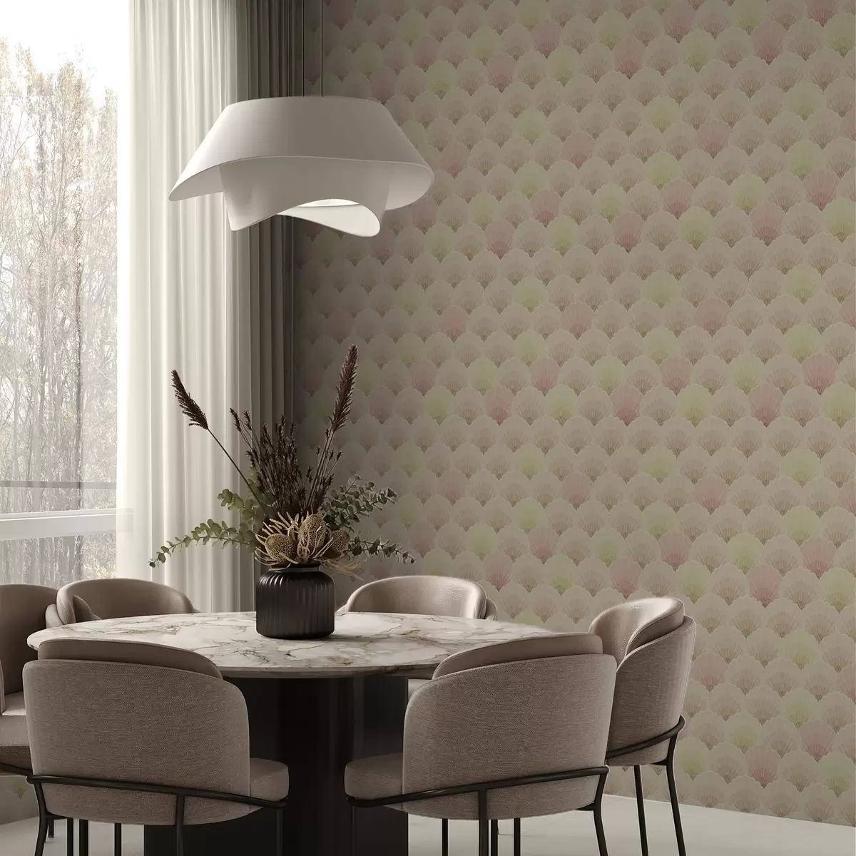 Háttérkép Art Deco kagylók pasztell színekben — ritmikus mintázat a00493