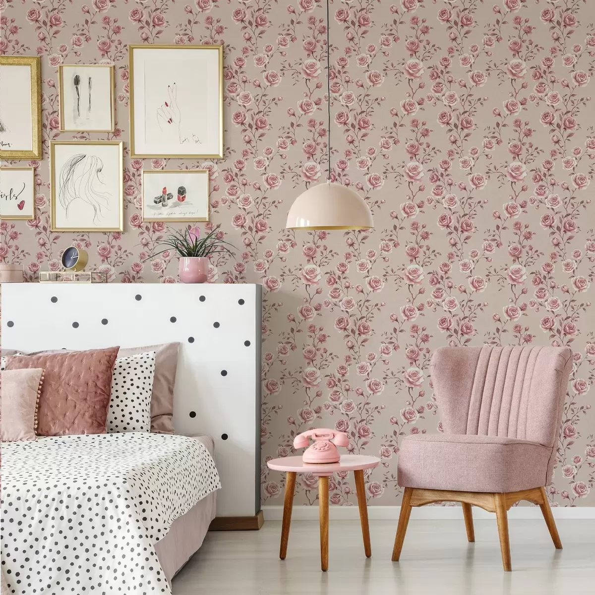 Háttérkép Púderrózsák bézs alapon — vintage minta a00497