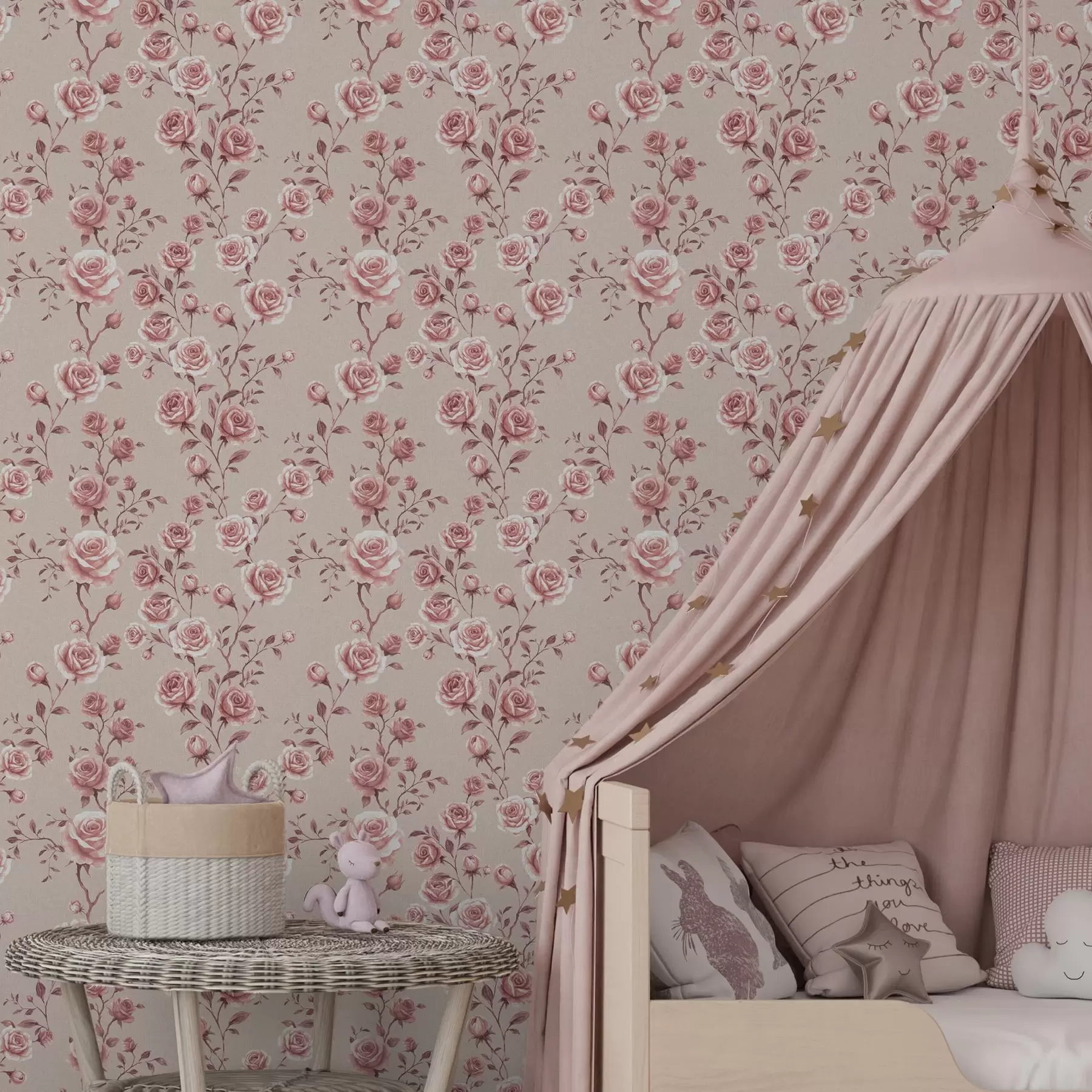 fotószőnyeg Púderrózsák bézs alapon — vintage minta a00497