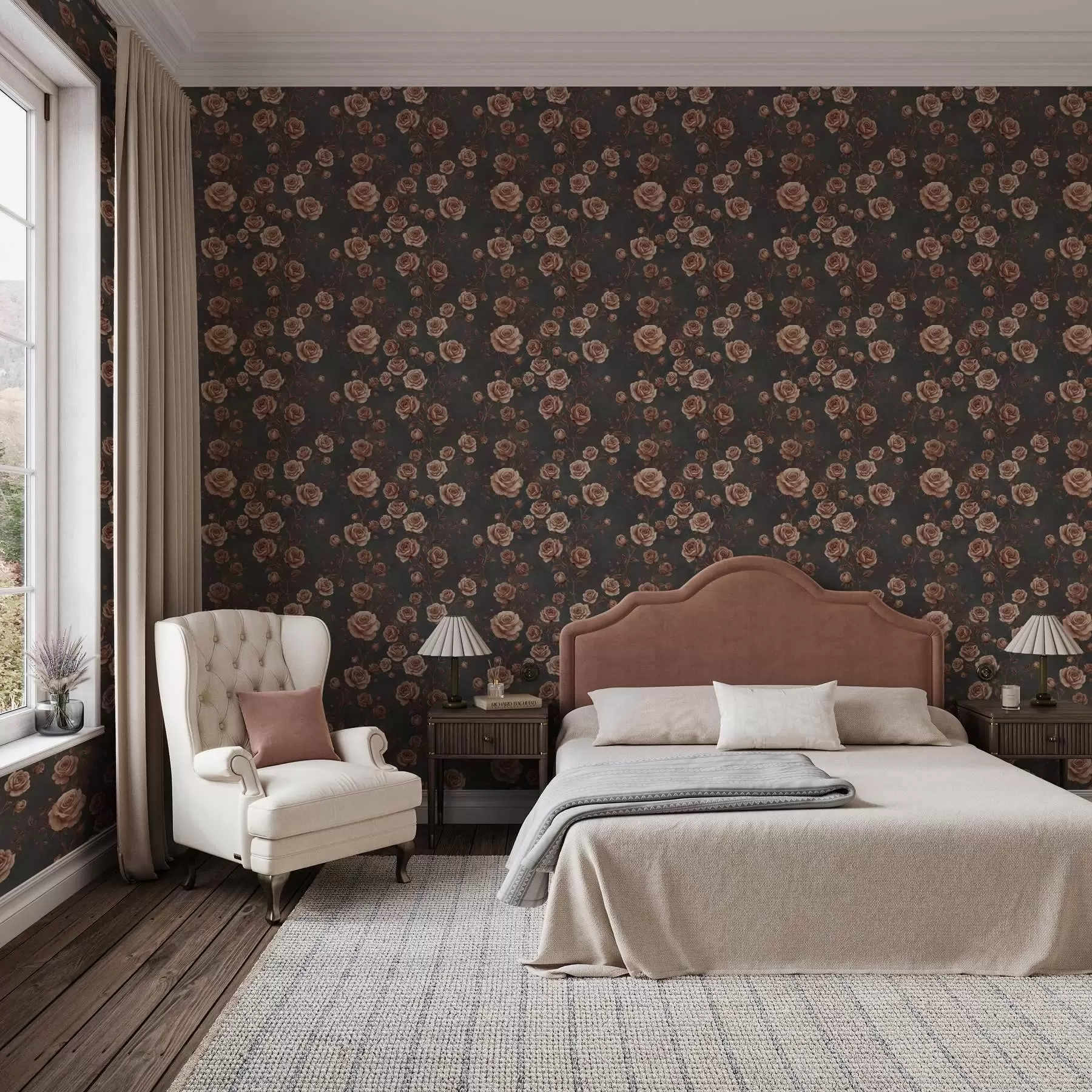 fotószőnyeg Vintage rózsák grafit háttérrel, terrakotta színpalettával a00497v1