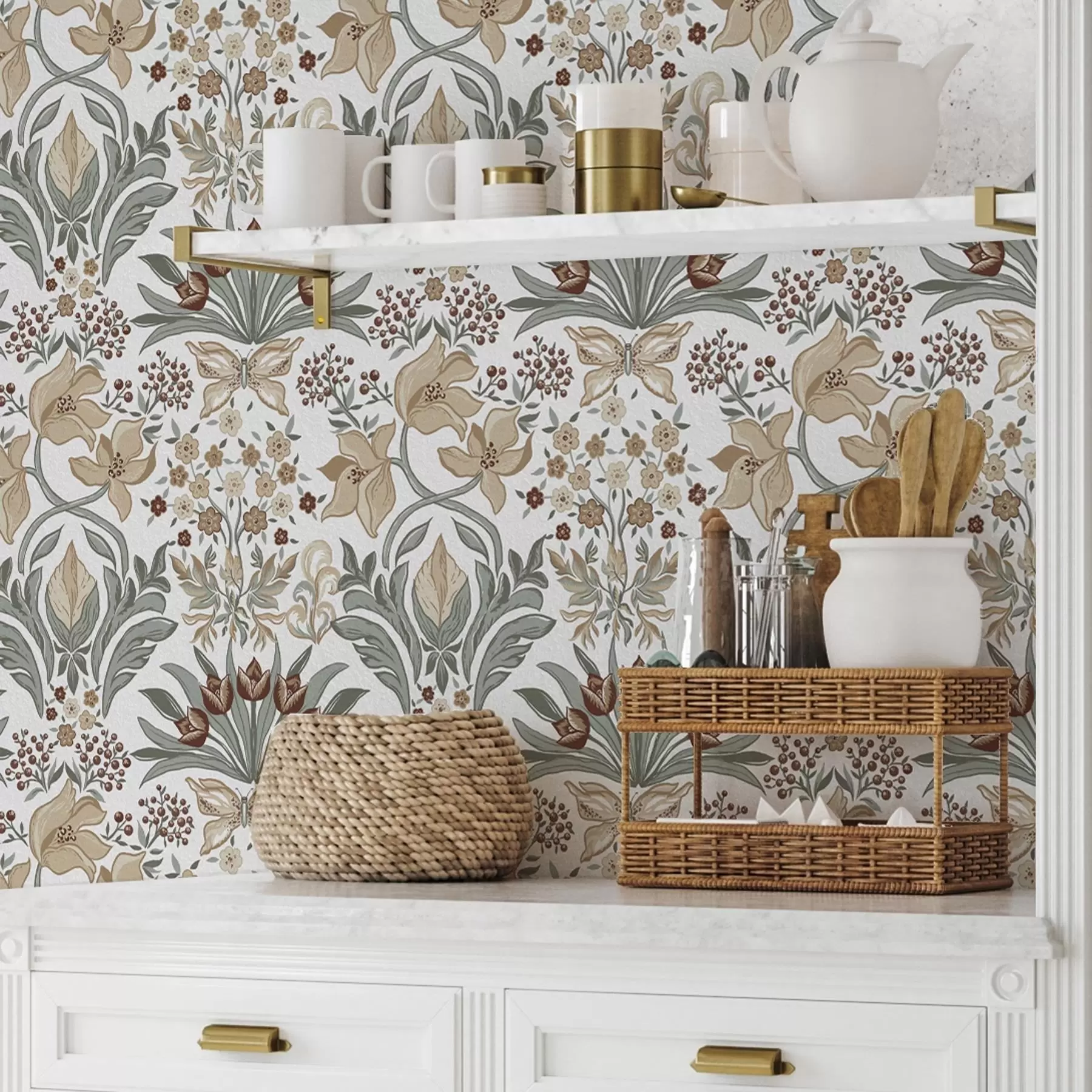 fotószőnyeg Dekoratív liliomok és pillangó fehér háttér előtt a00500v1