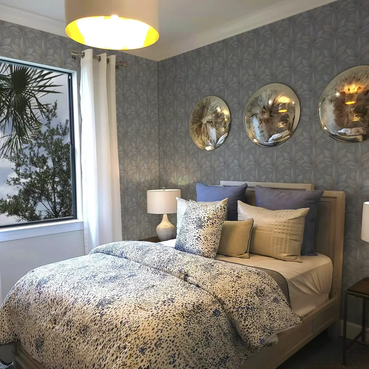 Háttérkép Nagy stilizált levelek kék-homok színpalettán szürke alapon a00601